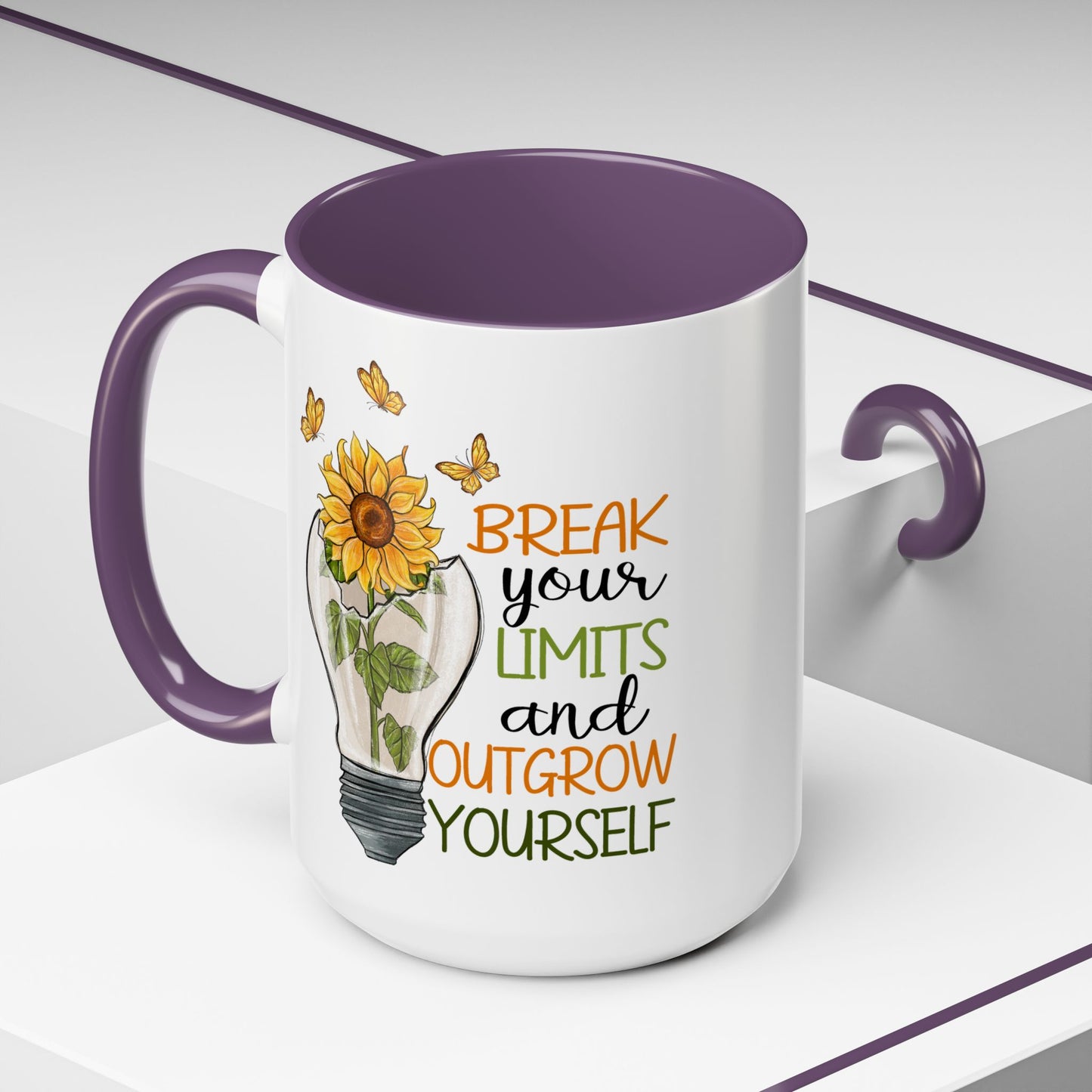 Inspirational Sunflower Coffee Mug - Break Your Limits & Outgrow Yourself - 15oz