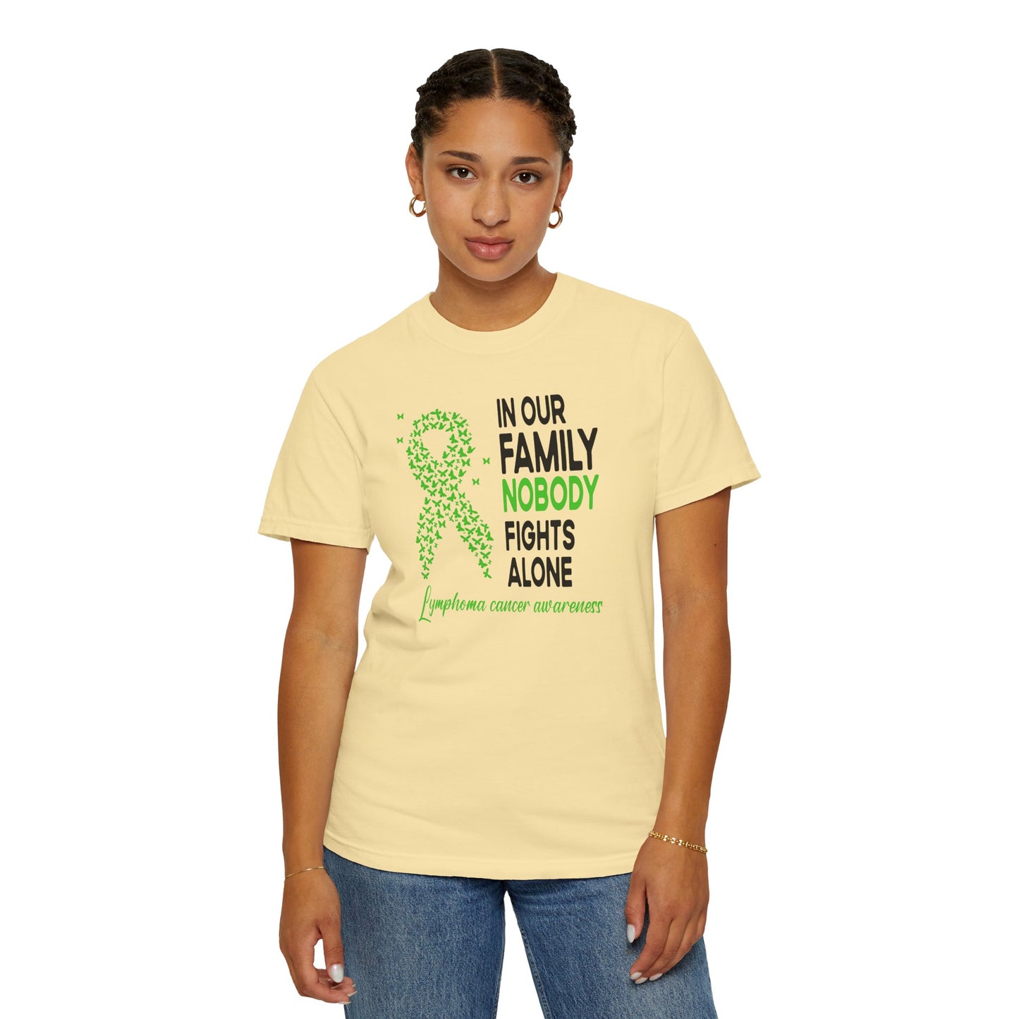 Lymphoma Awareness T-Shirt, Family Support Tee, Garment-Dyed Shirt, Cancer Awareness Apparel, Gift for Caregivers, 5K Event Shirt