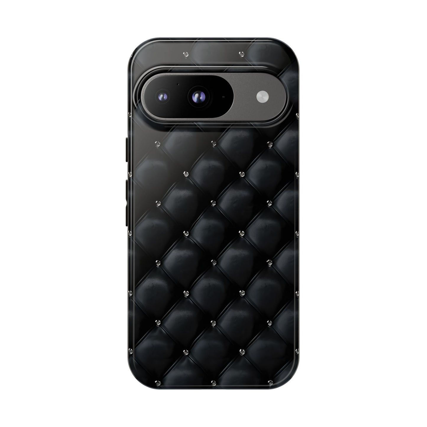 Stylish Tough Phone Case - Elegant Black Quilted Design