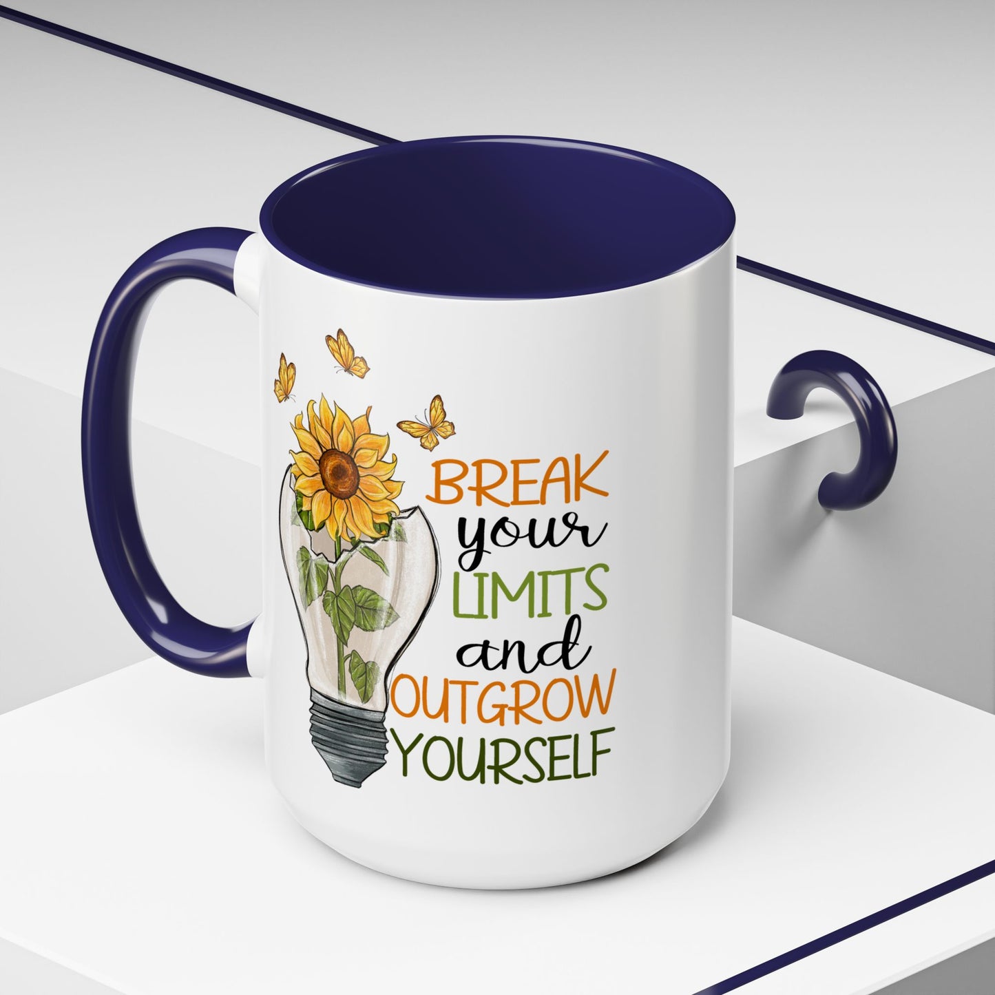 Inspirational Sunflower Coffee Mug - Break Your Limits & Outgrow Yourself - 15oz