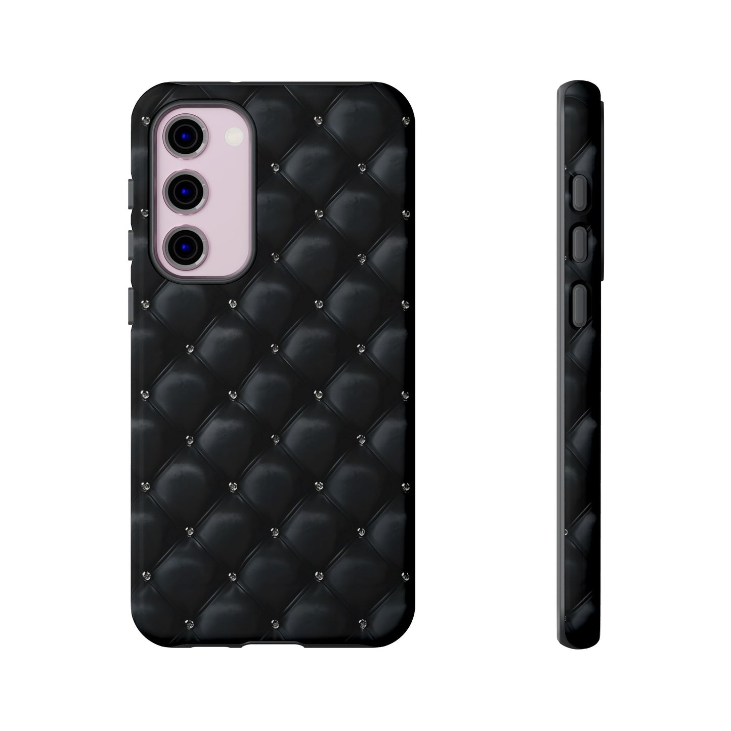 Stylish Tough Phone Case - Elegant Black Quilted Design