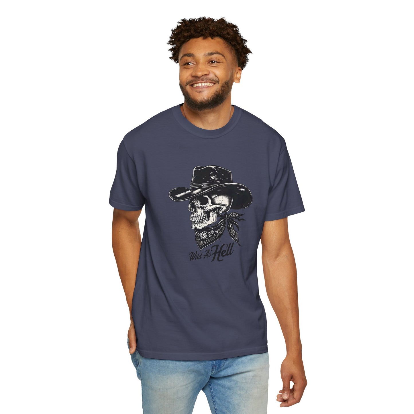 Skull Cowboy Graphic T-Shirt - Unisex Garment-Dyed Tee for Rebel Souls