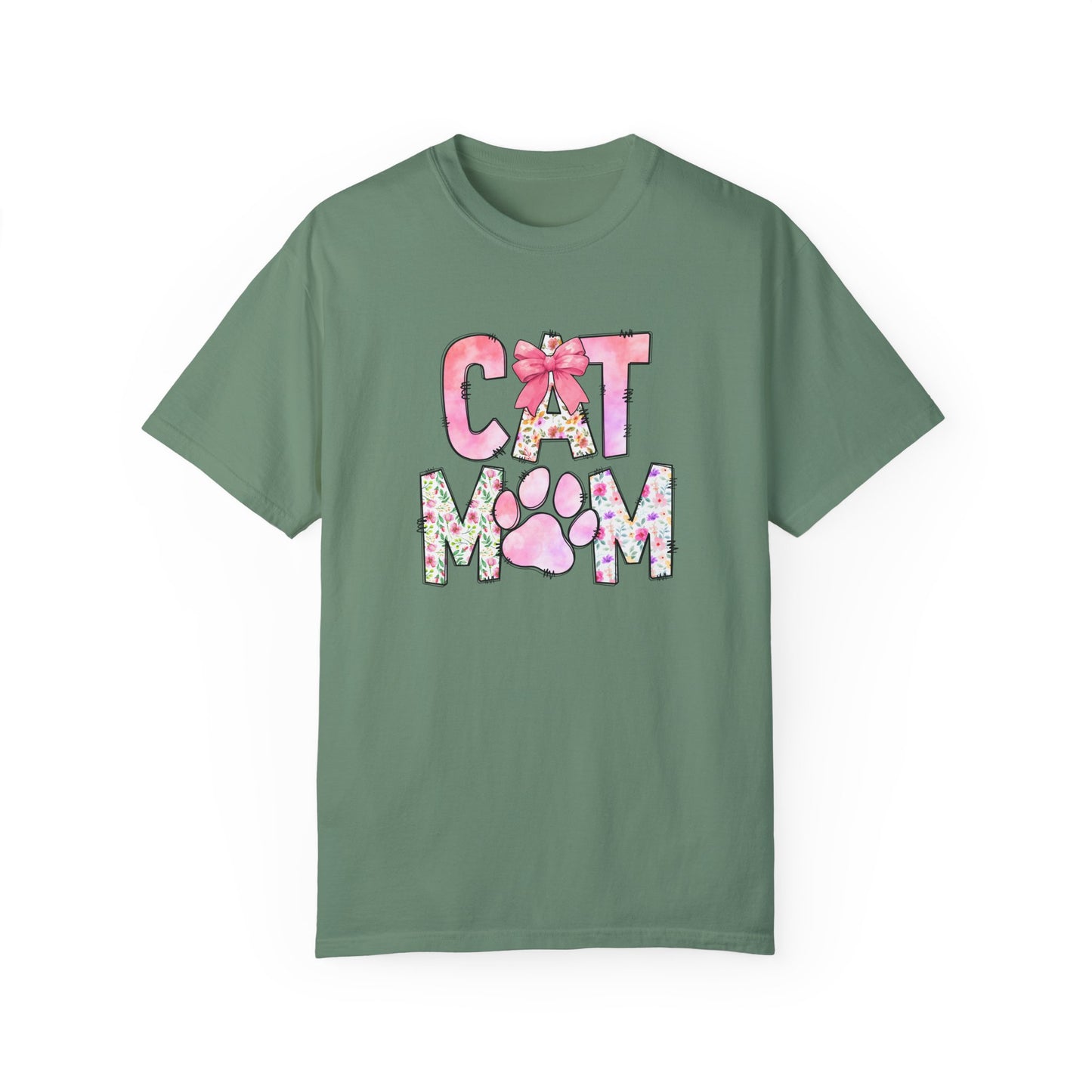 Cat Mom Garment-Dyed T-Shirt | Cute Floral Design for Cat Lovers