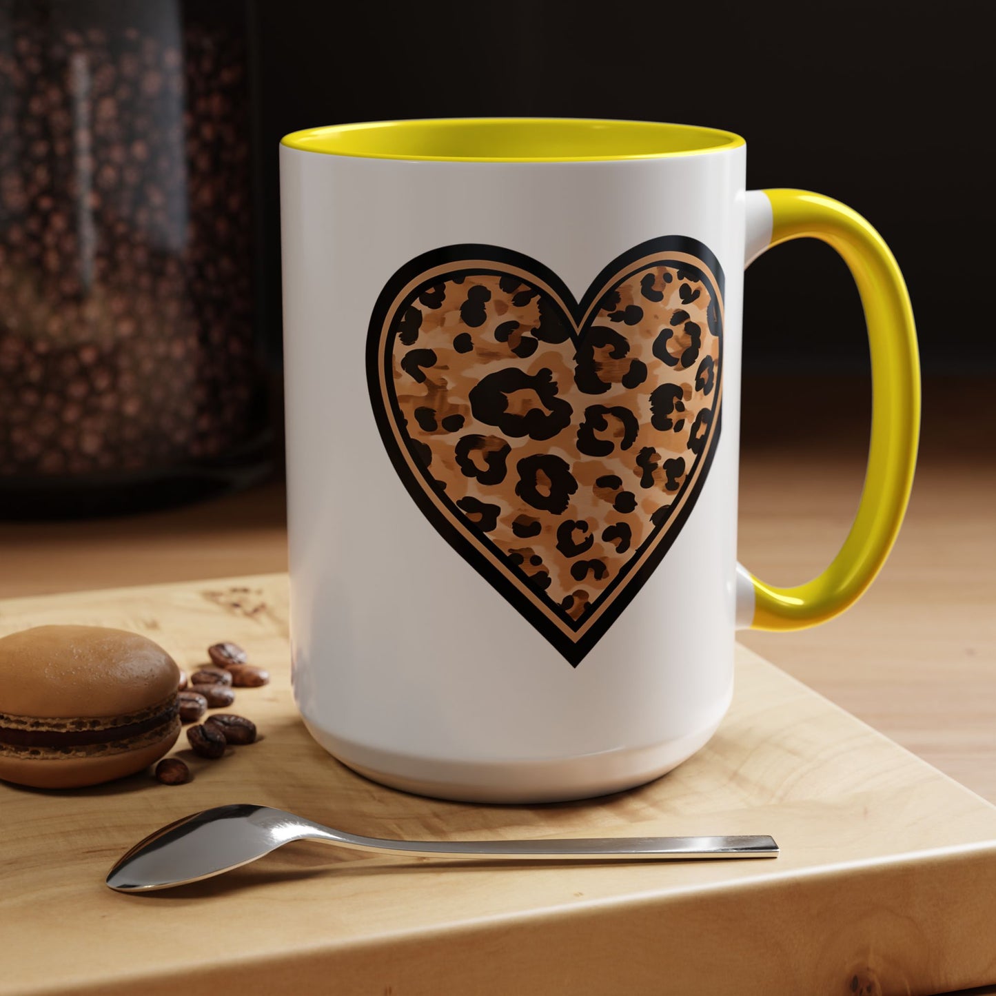 Leopard Heart Accent Coffee 15 oz Mug - Stylish Animal Print Mug for Daily Inspiration