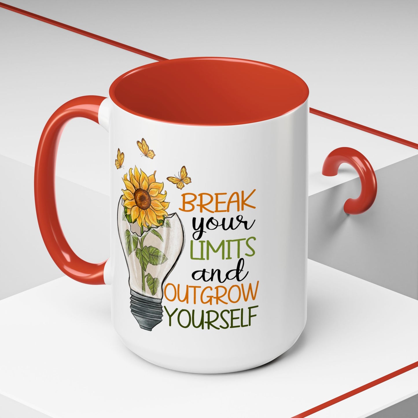 Inspirational Sunflower Coffee Mug - Break Your Limits & Outgrow Yourself - 15oz