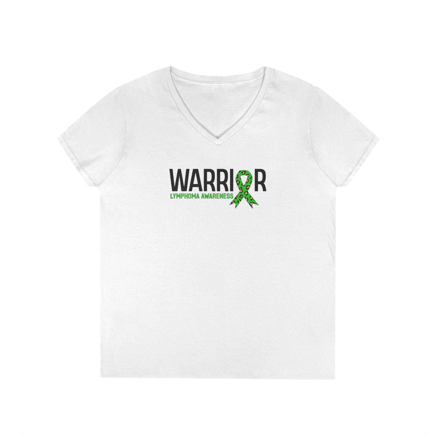Ladies' V-Neck T-Shirt - Lymphedema Awareness Warrior Tee, Supportive Gift, Cancer Awareness, Health Advocacy, Green Ribbon Tee