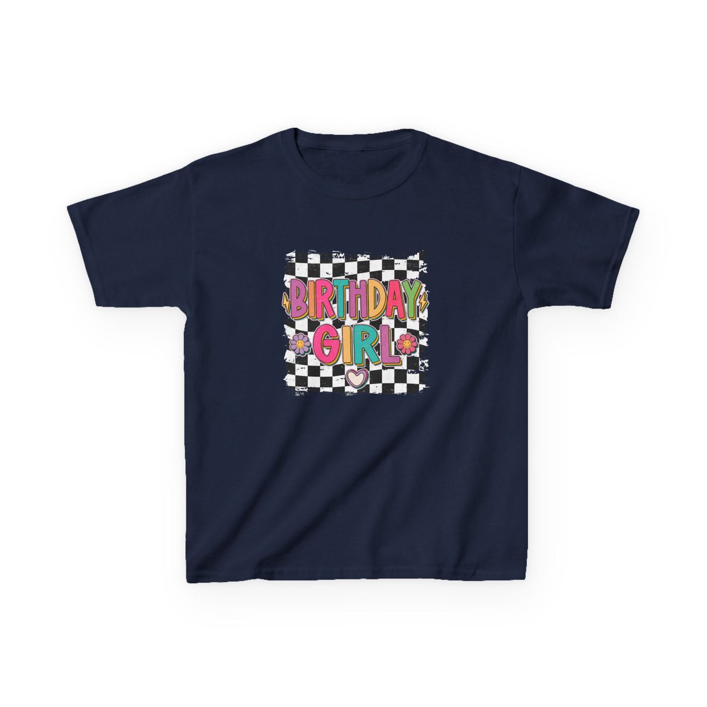 Birthday Girl Kids Heavy Cotton Tee - Fun Checkered Design for Celebrations