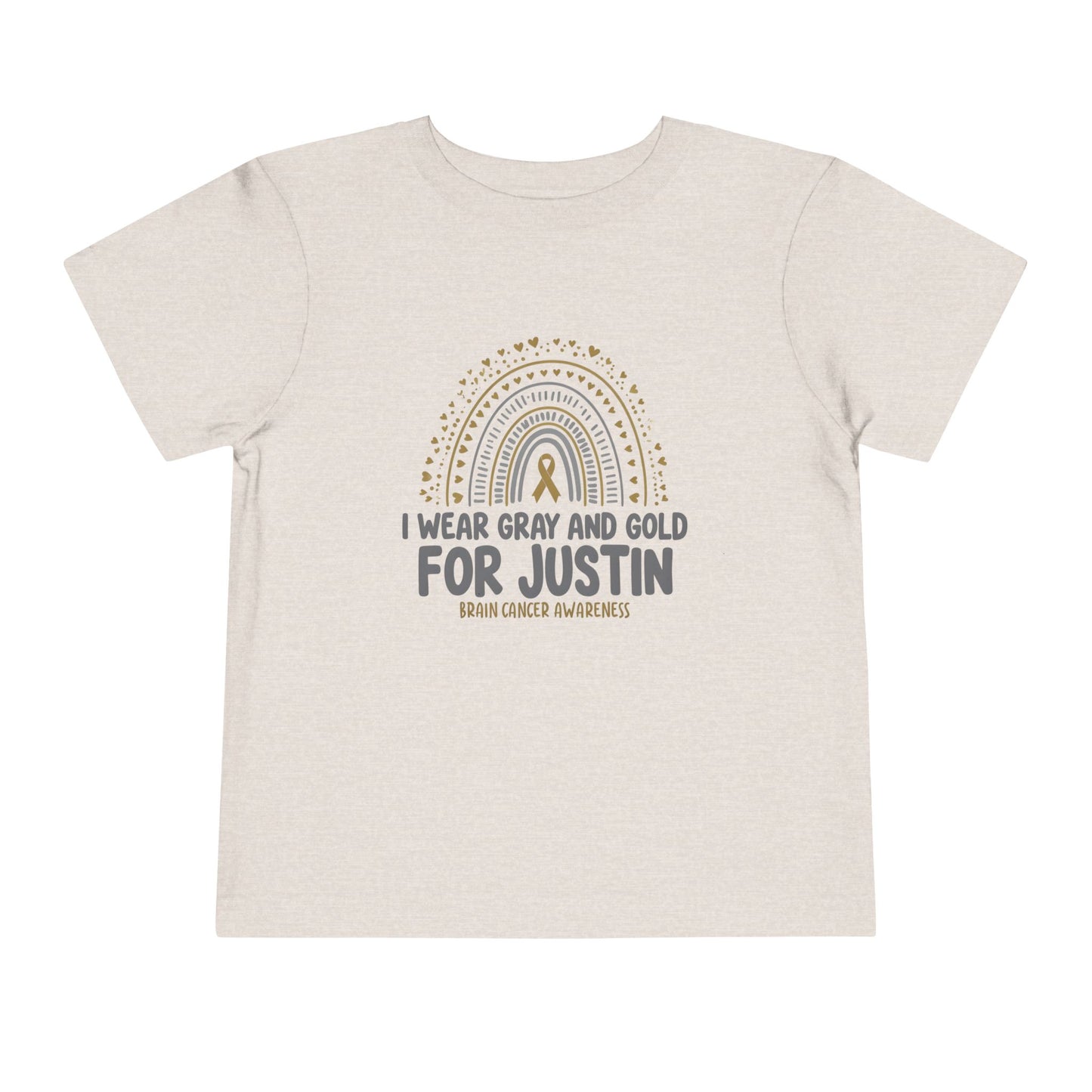 TODDLER JUSTIN Short Sleeve Tee - I Wear Gray and Gold for Justin - Brain Cancer Awareness