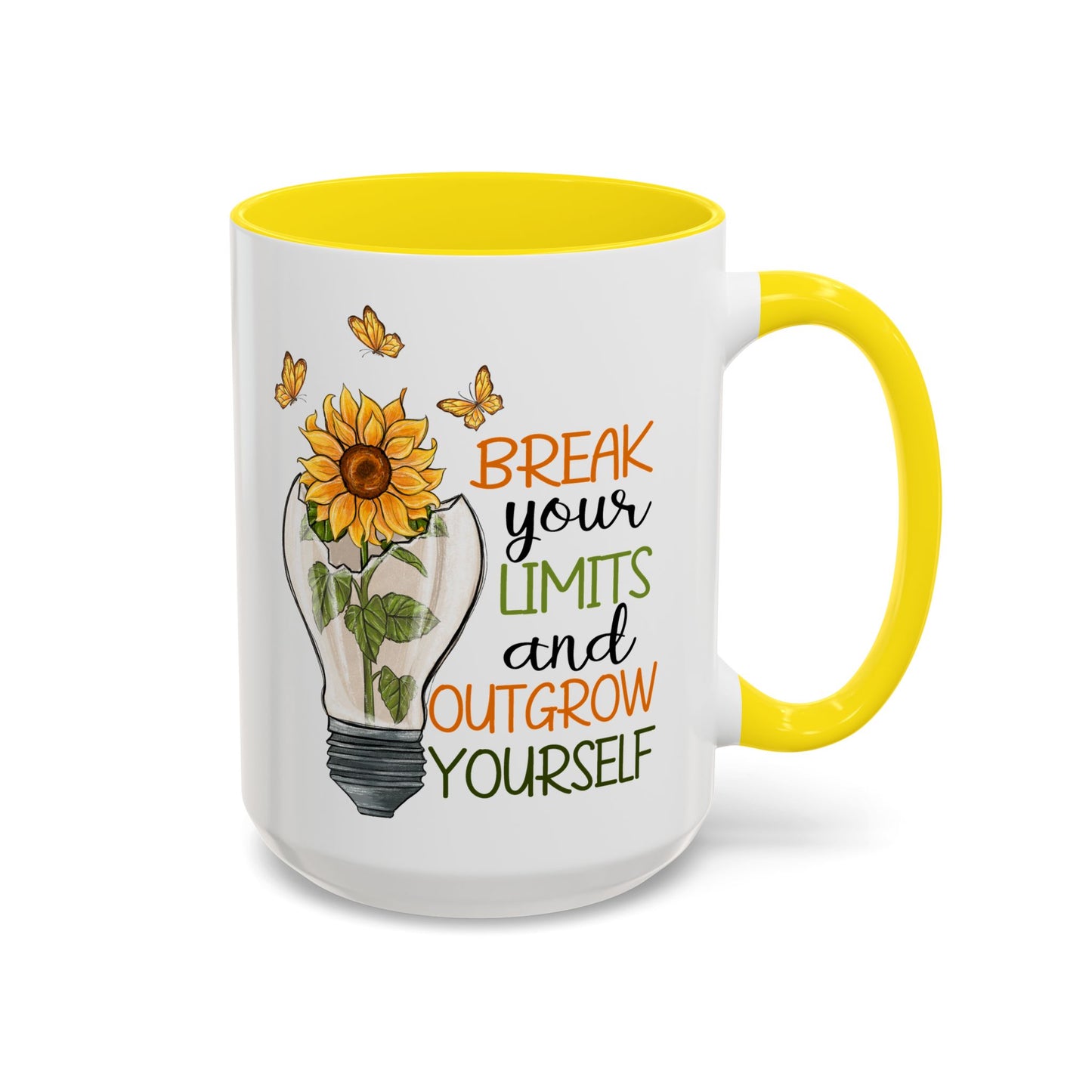 Inspirational Sunflower Coffee Mug - Break Your Limits & Outgrow Yourself - 15oz