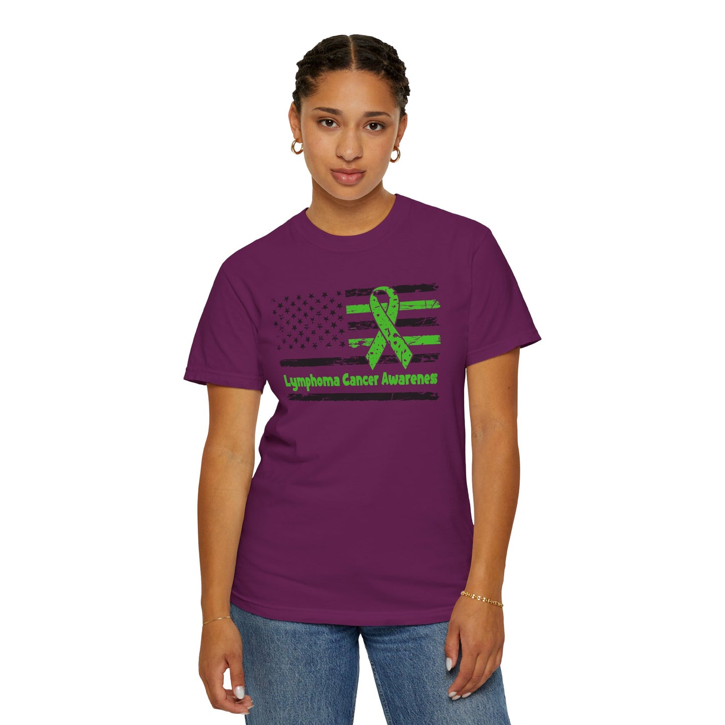 Lymphoma Awareness T-Shirt, Unisex Garment-Dyed Tee, Cancer Support Shirt, Green Ribbon Tee, Gift for Awareness Events