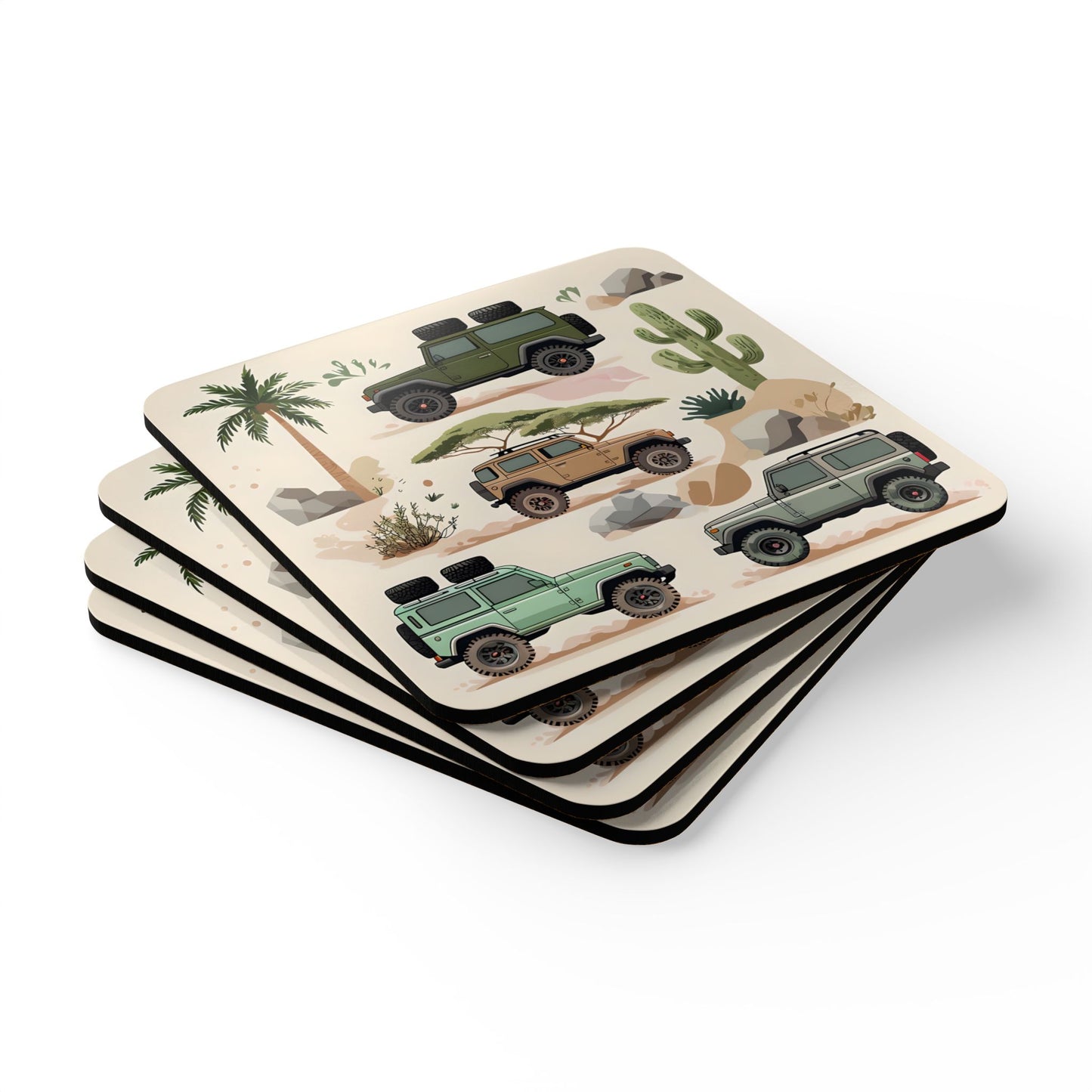 Off-Road Adventure Coaster Set - Fun Cork Coasters for Jeep Lovers
