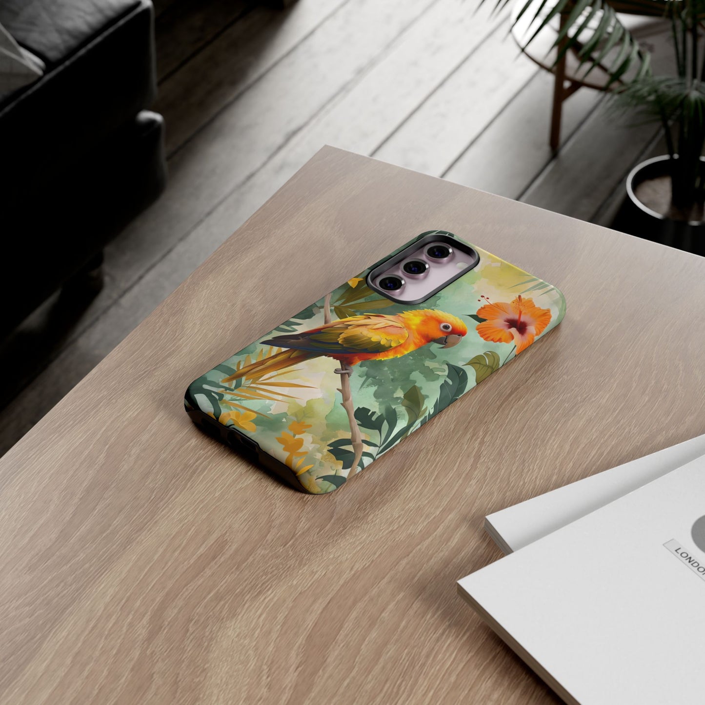 Tough Cases - Sun Conure Tropical Parrot Phone Case, Vibrant Floral Design, Durable Protection for Nature Lovers