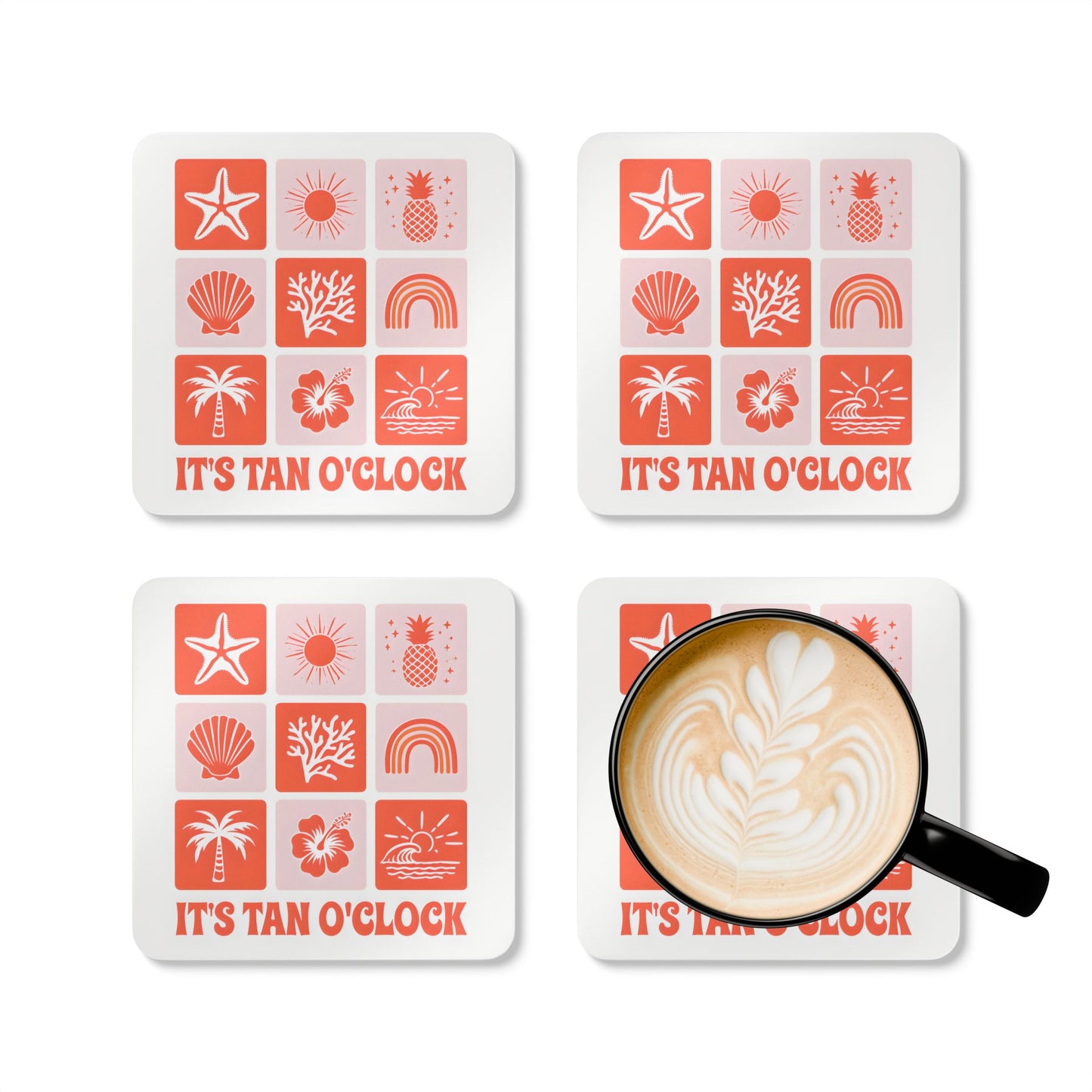 Tropical Cork Coaster Set - "It's Tan O'Clock"