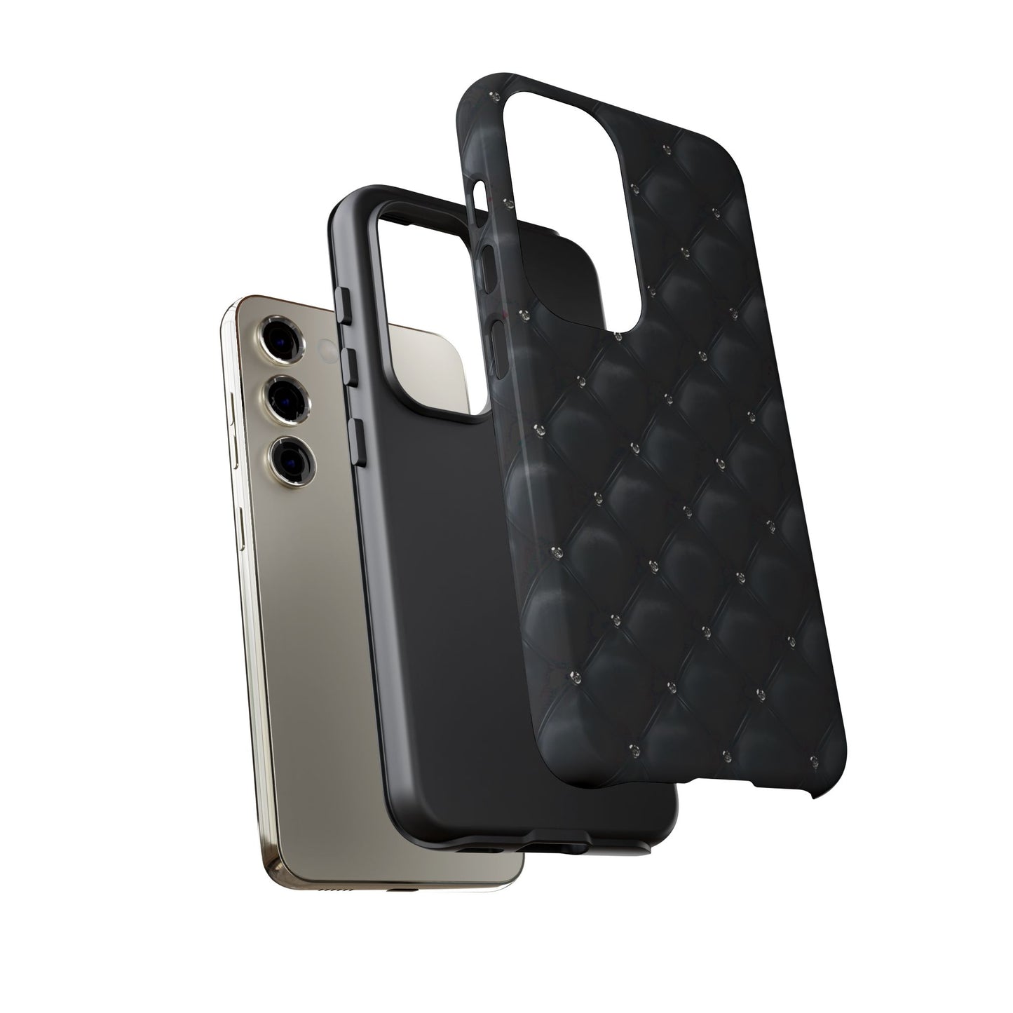Stylish Tough Phone Case - Elegant Black Quilted Design