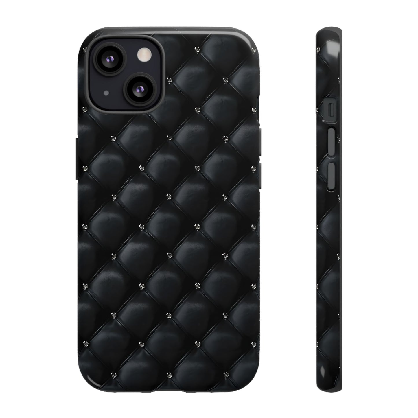 Stylish Tough Phone Case - Elegant Black Quilted Design