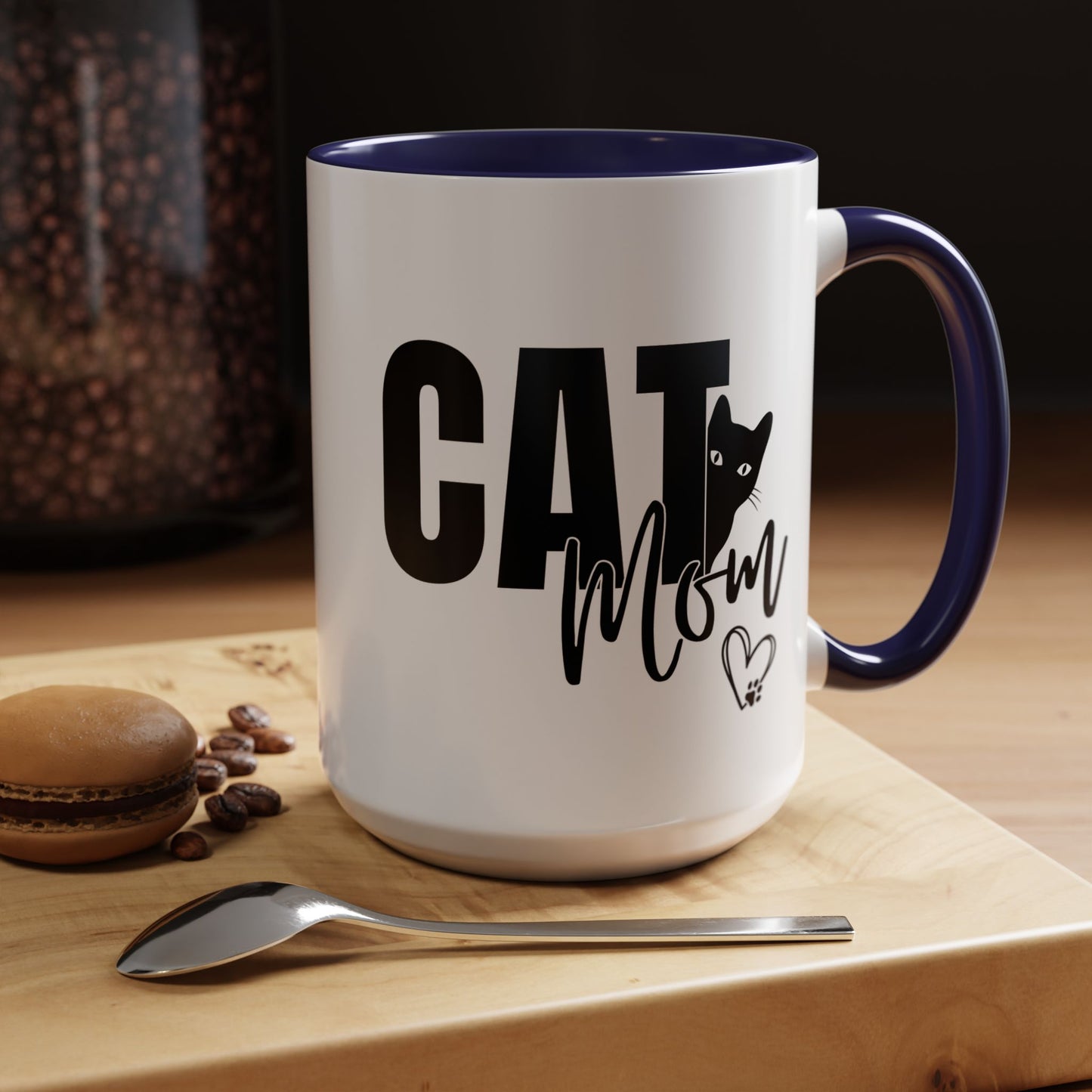 Cat Mom Accent 15oz Coffee Mug – Perfect Gift for Cat Lovers