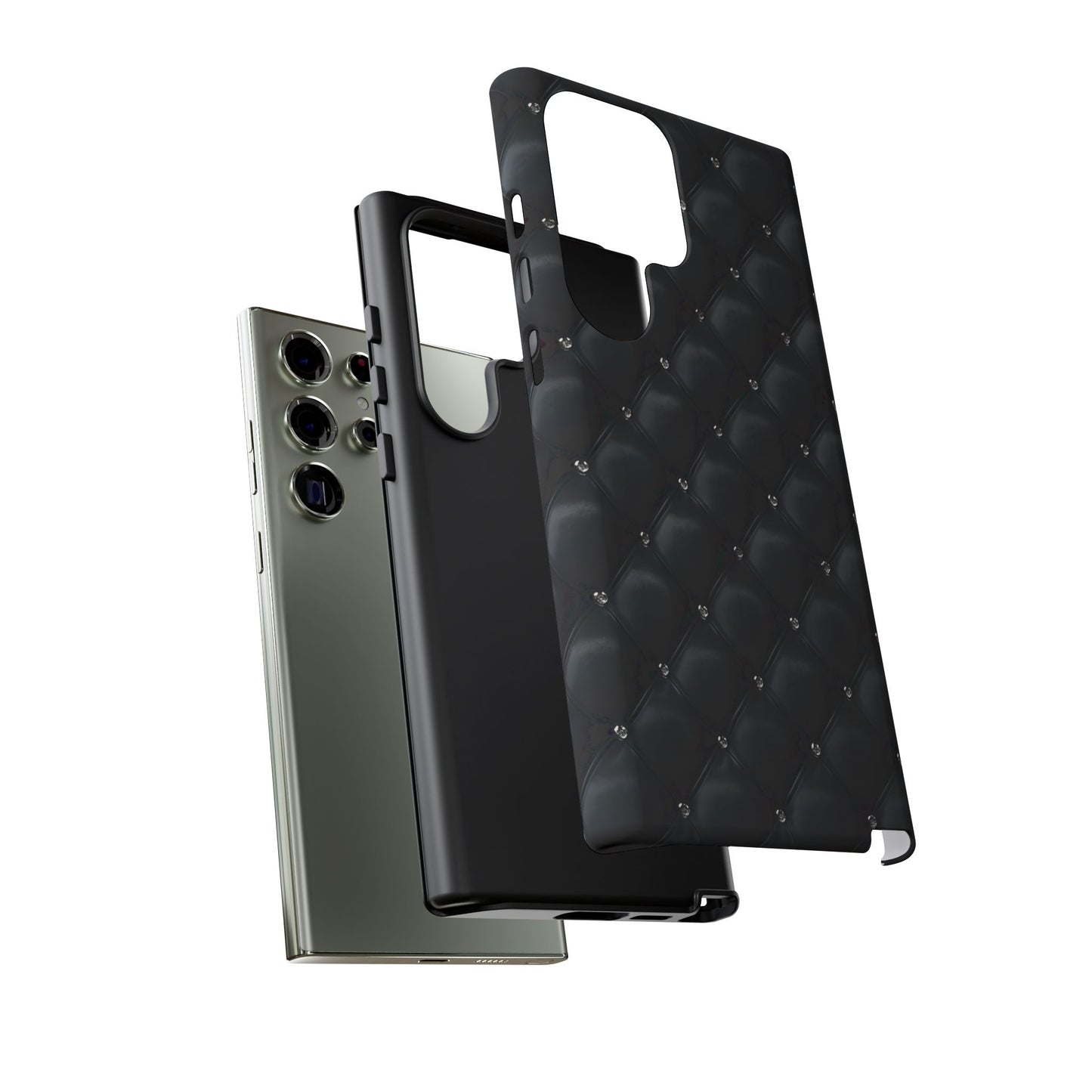 Stylish Tough Phone Case - Elegant Black Quilted Design
