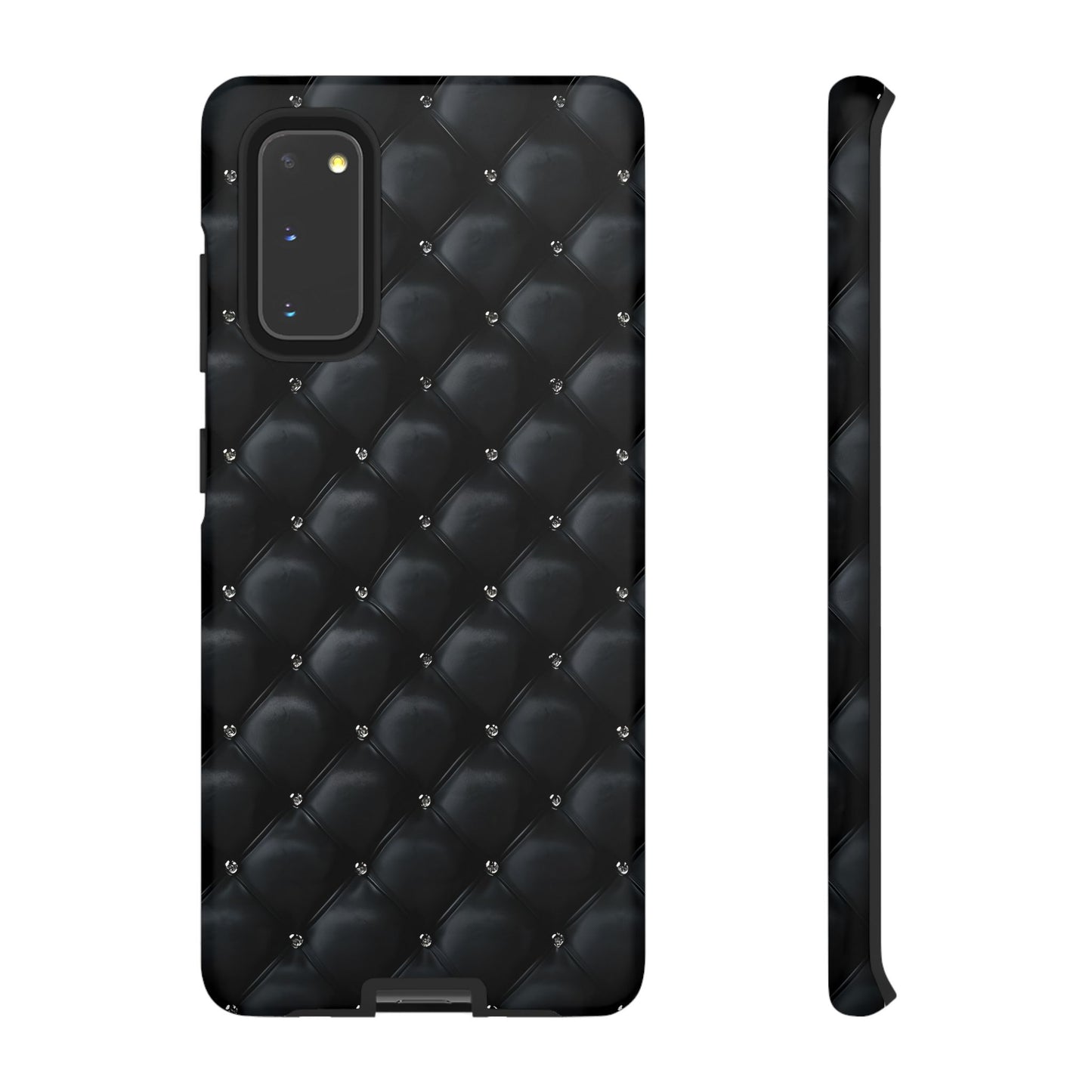 Stylish Tough Phone Case - Elegant Black Quilted Design