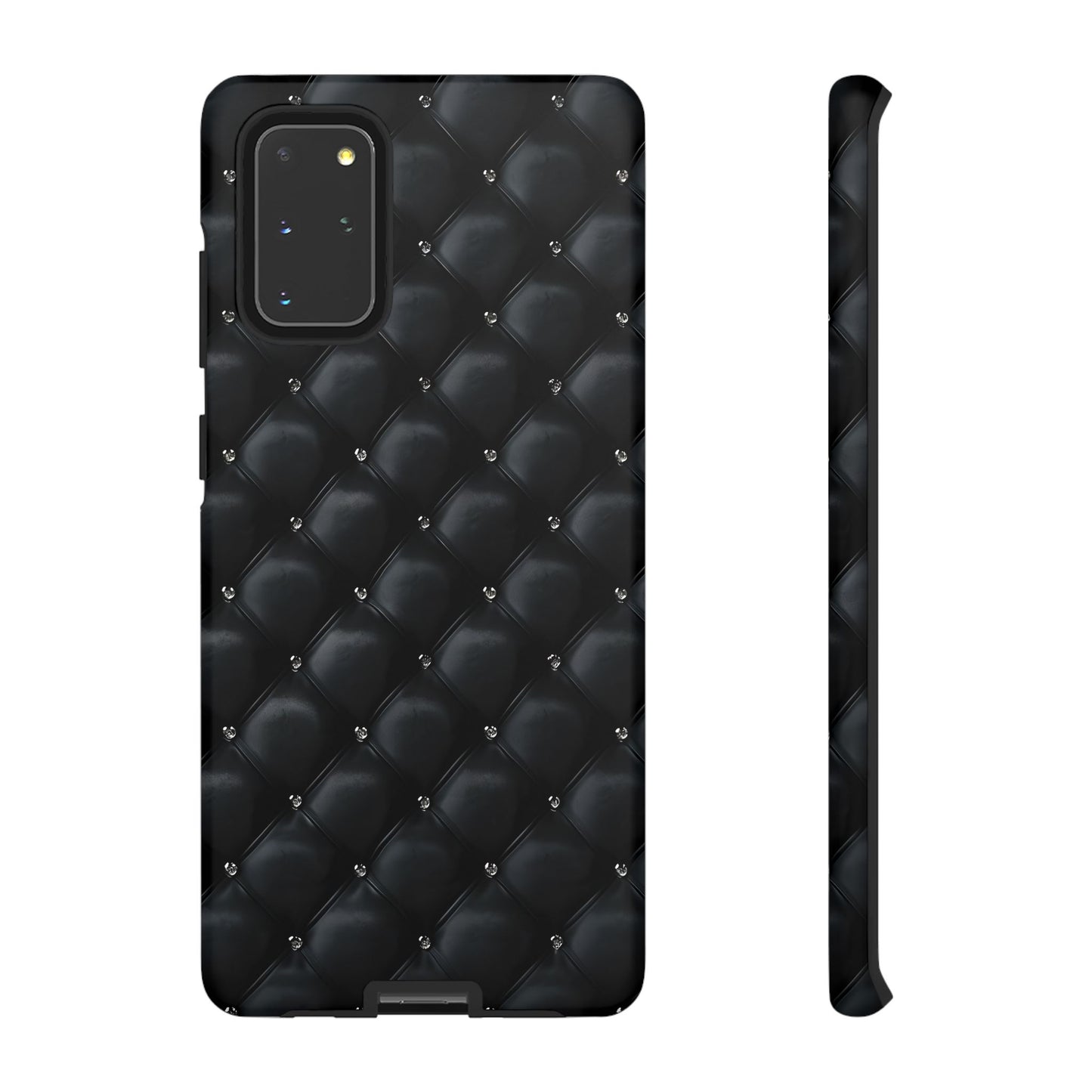 Stylish Tough Phone Case - Elegant Black Quilted Design