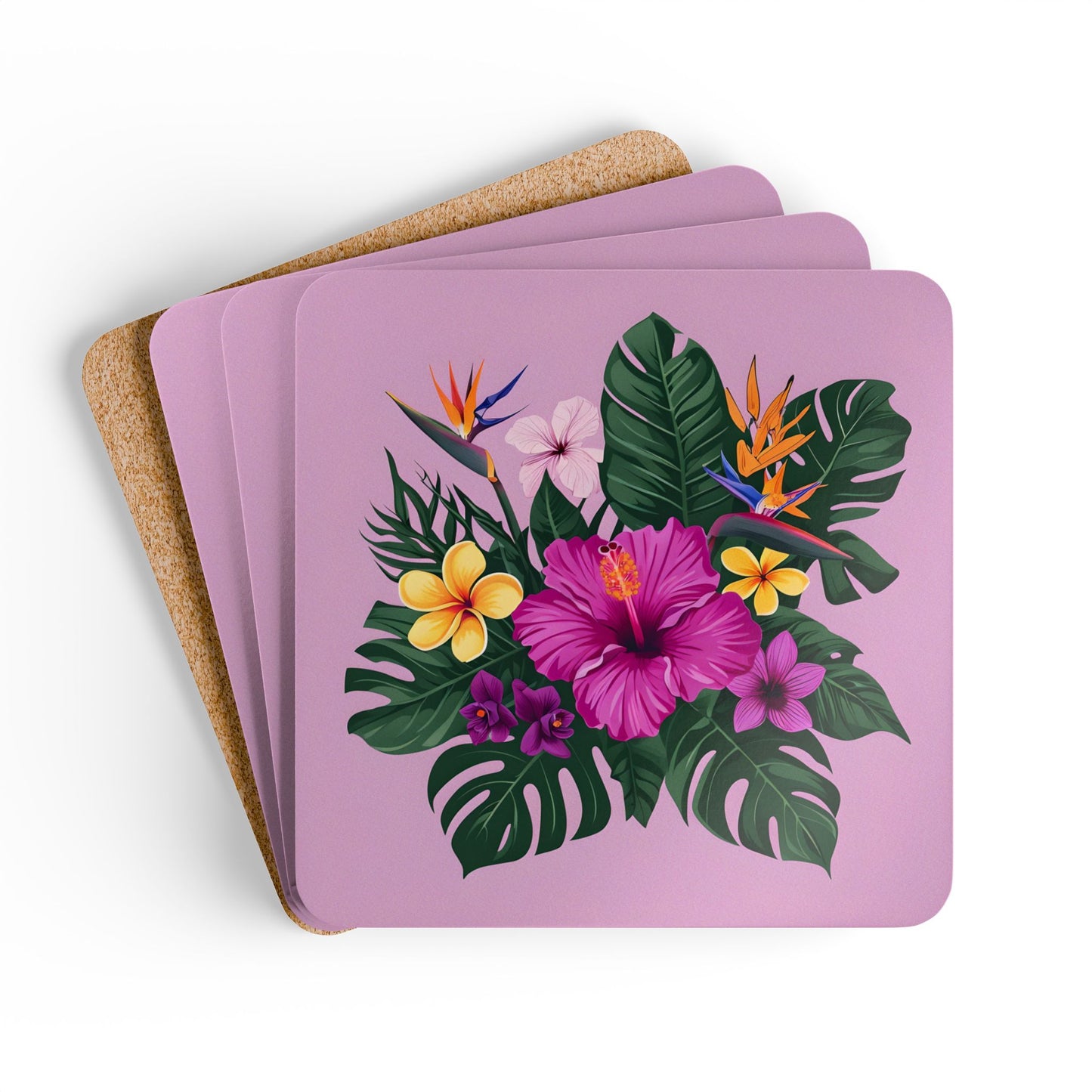 Tropical Floral Cork Coaster Set - Vibrant Home Décor for Summer Entertaining