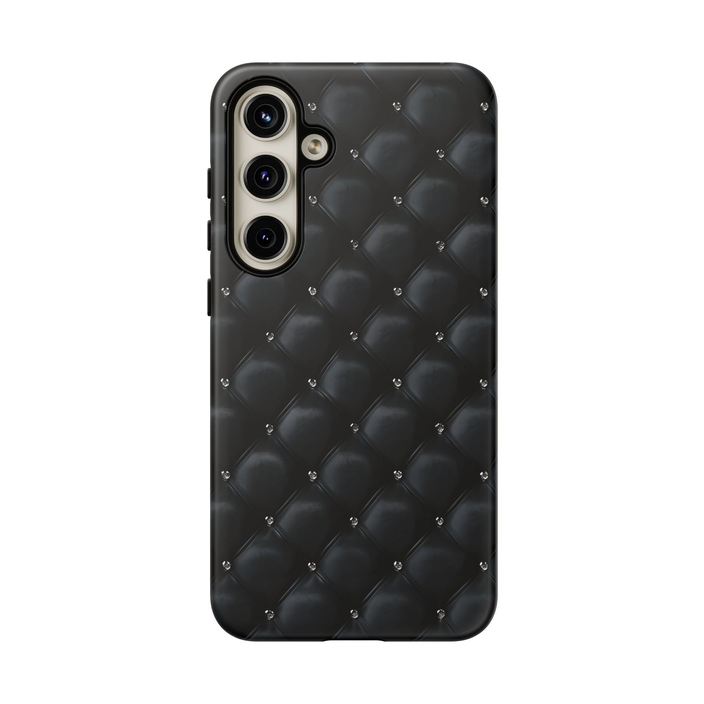 Stylish Tough Phone Case - Elegant Black Quilted Design