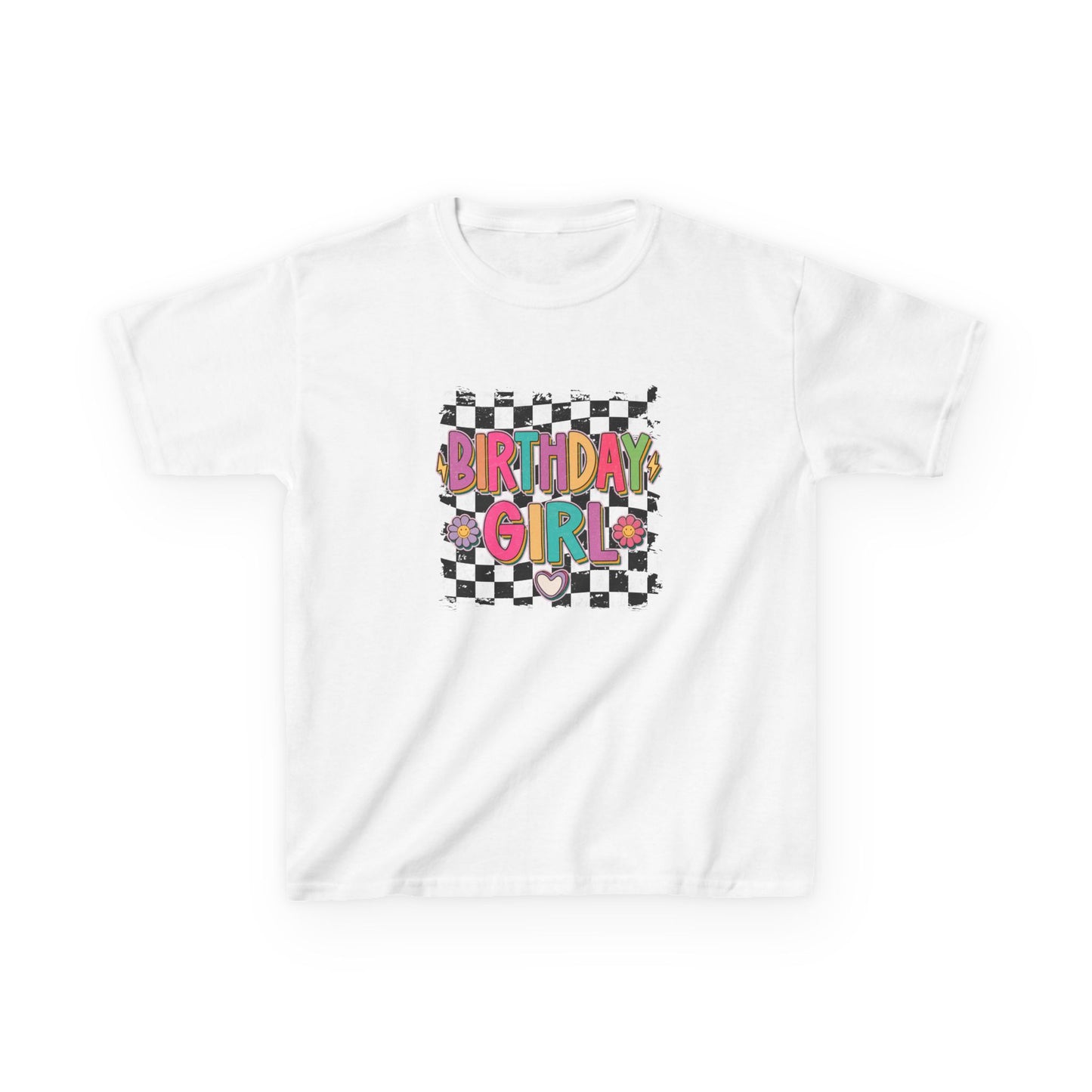 Birthday Girl Kids Heavy Cotton Tee - Fun Checkered Design for Celebrations