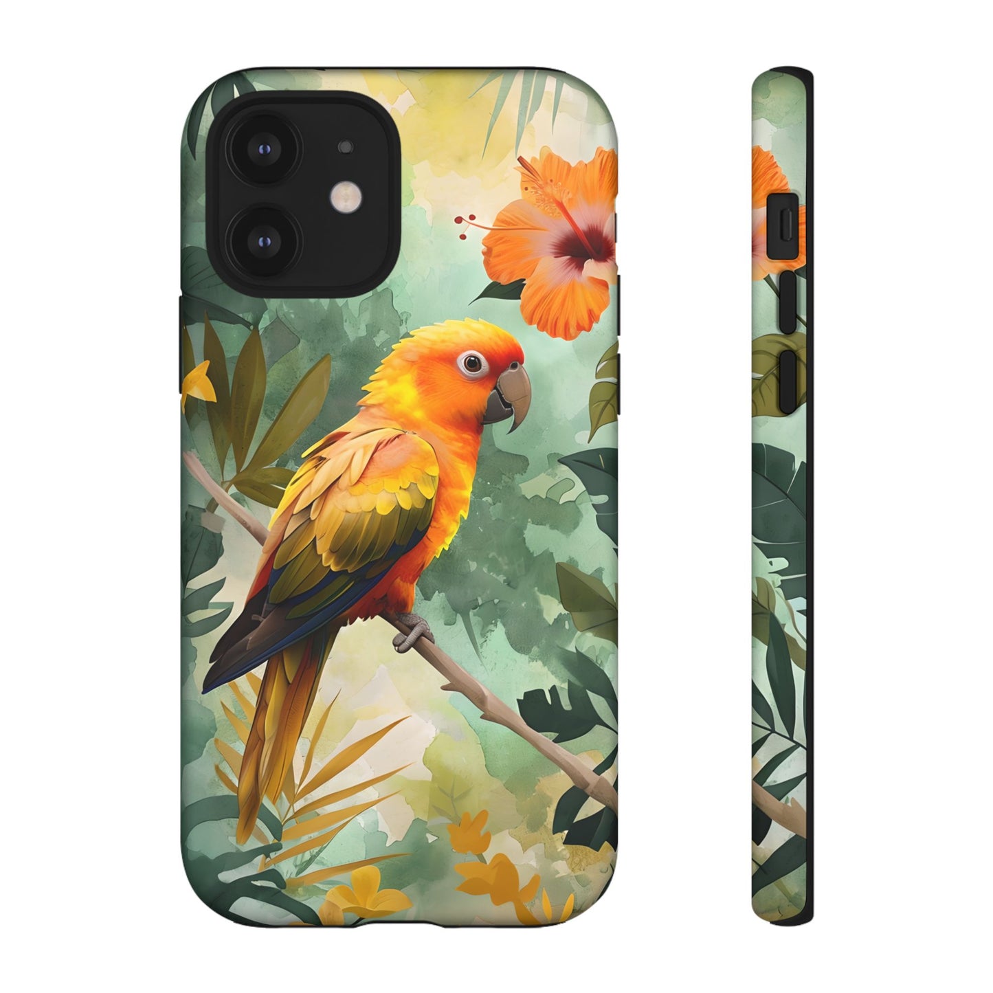 Tough Cases - Sun Conure Tropical Parrot Phone Case, Vibrant Floral Design, Durable Protection for Nature Lovers