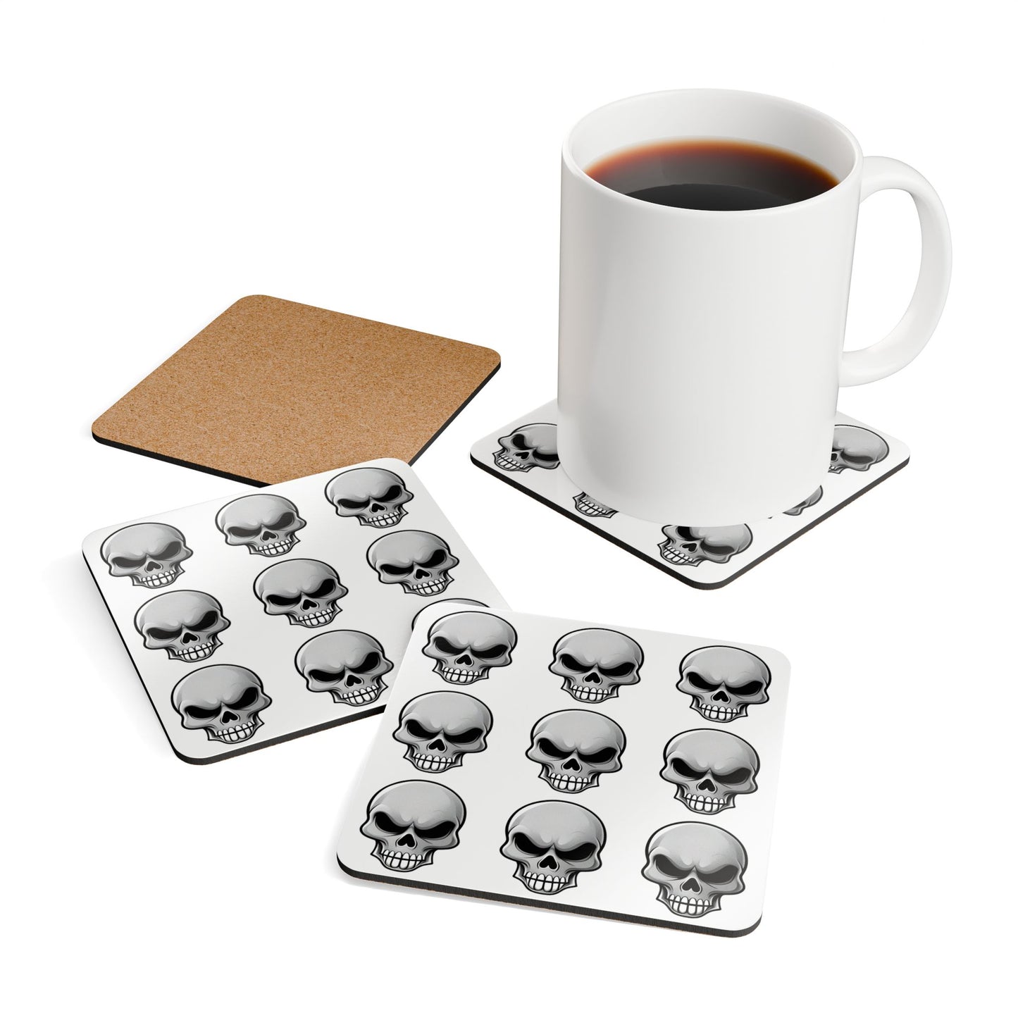 Skull Cork Coaster Set - Gothic Home Decor for Halloween and Parties