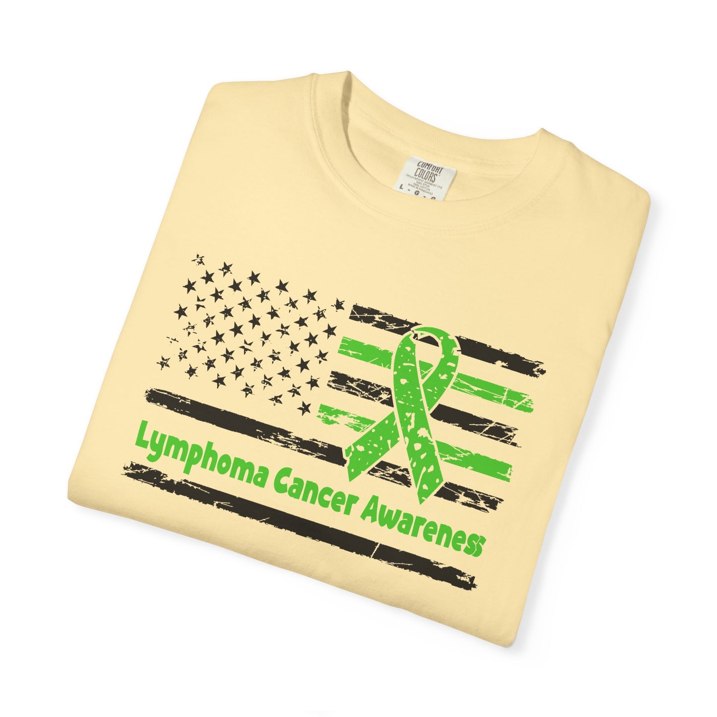 Lymphoma Awareness T-Shirt, Unisex Garment-Dyed Tee, Cancer Support Shirt, Green Ribbon Tee, Gift for Awareness Events