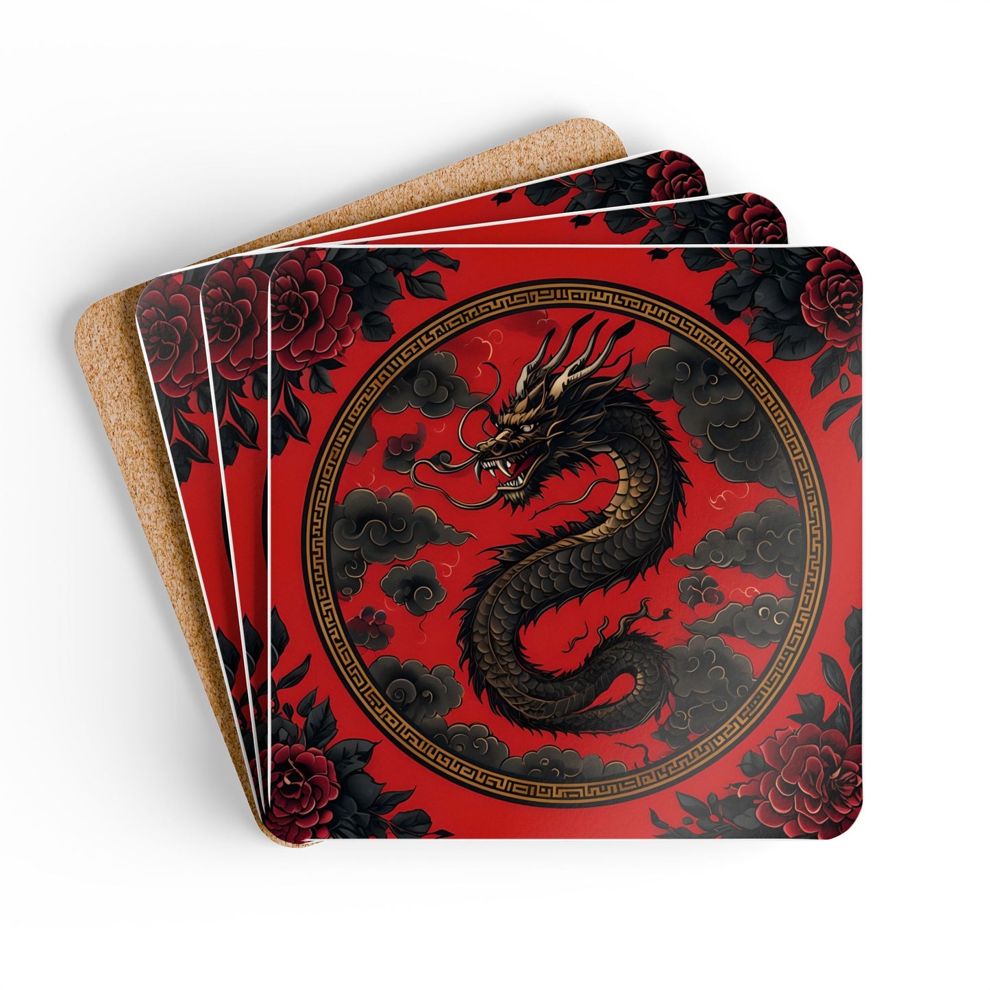 Dragon Design Cork Coaster Set | Stylish and Unique Tableware