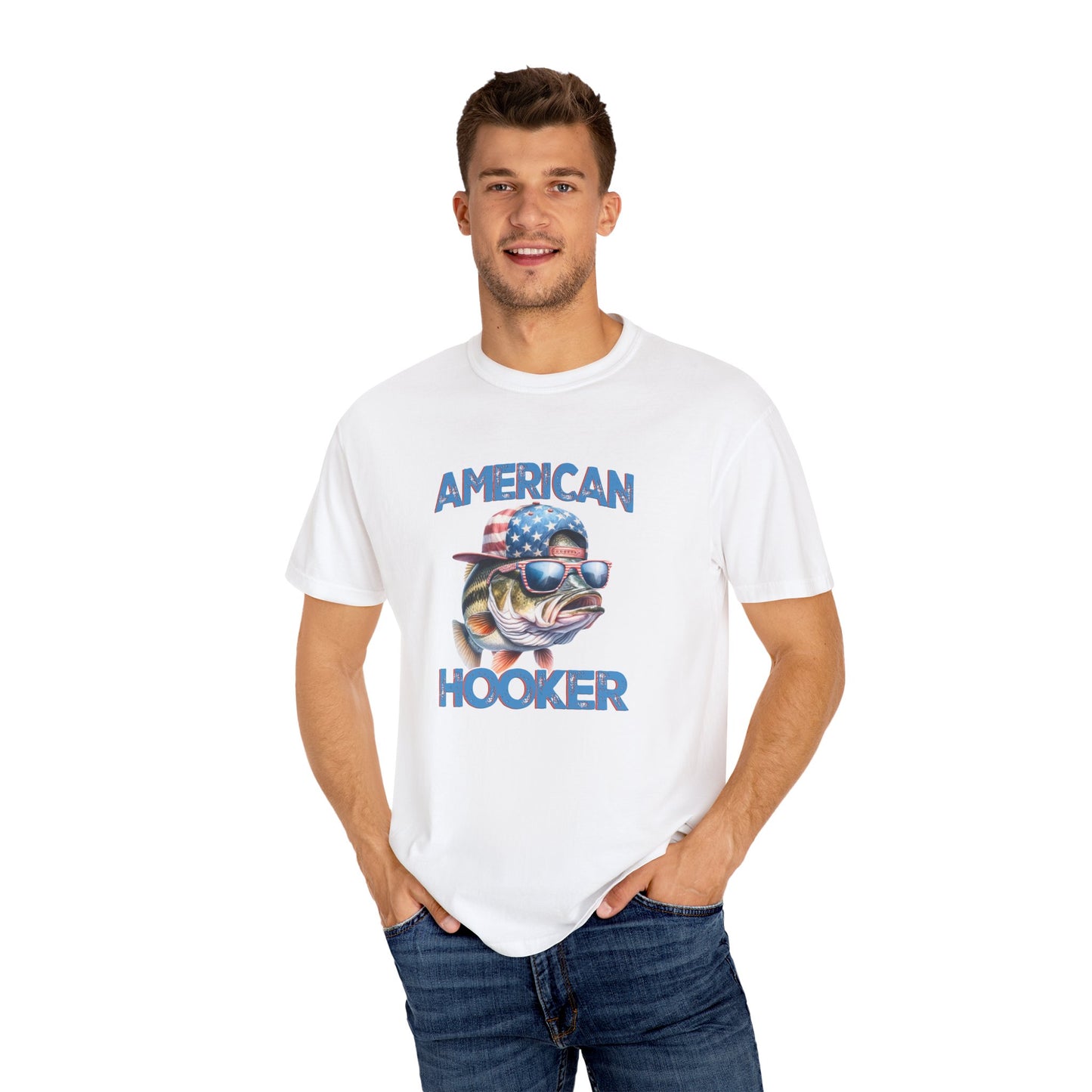 American Hooker Fish Graphic T-Shirt - Unisex Garment-Dyed Tee for Fishing Enthusiasts