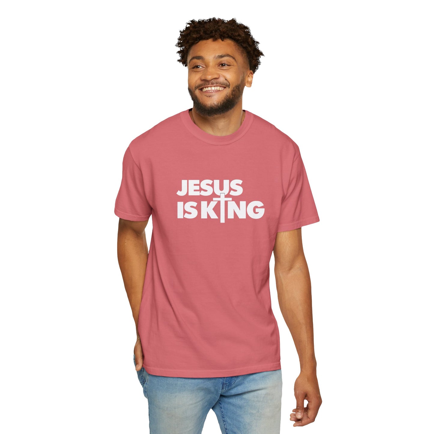 Unisex Garment-Dyed T-Shirt - "Jesus is King" Inspirational Tee