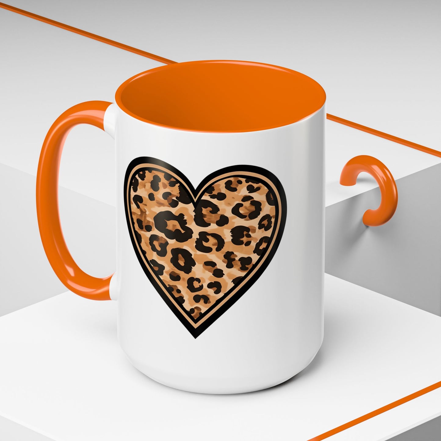 Leopard Heart Accent Coffee 15 oz Mug - Stylish Animal Print Mug for Daily Inspiration