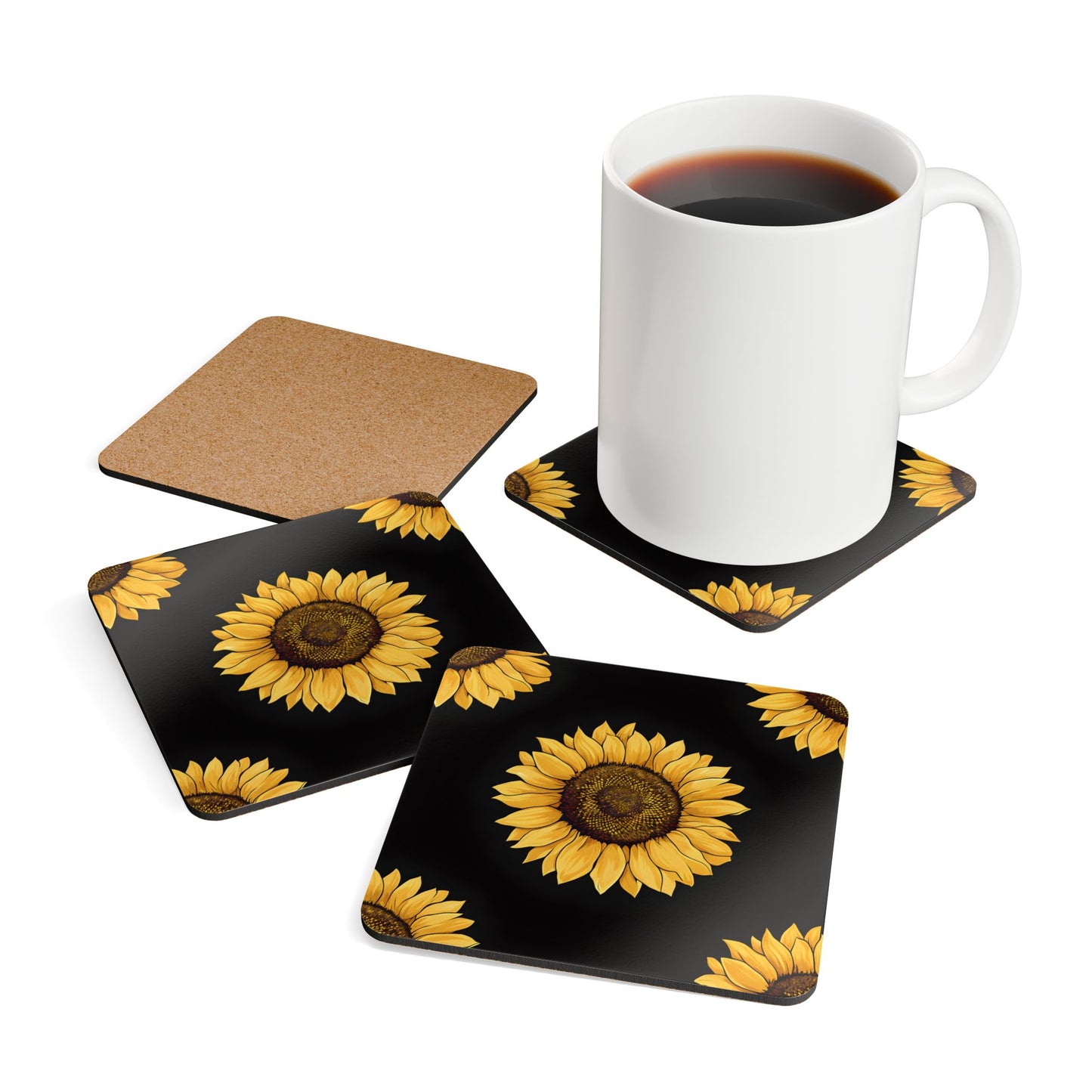 Sunflower Corkwood Coaster Set - Floral Drink Coasters for Home Decor