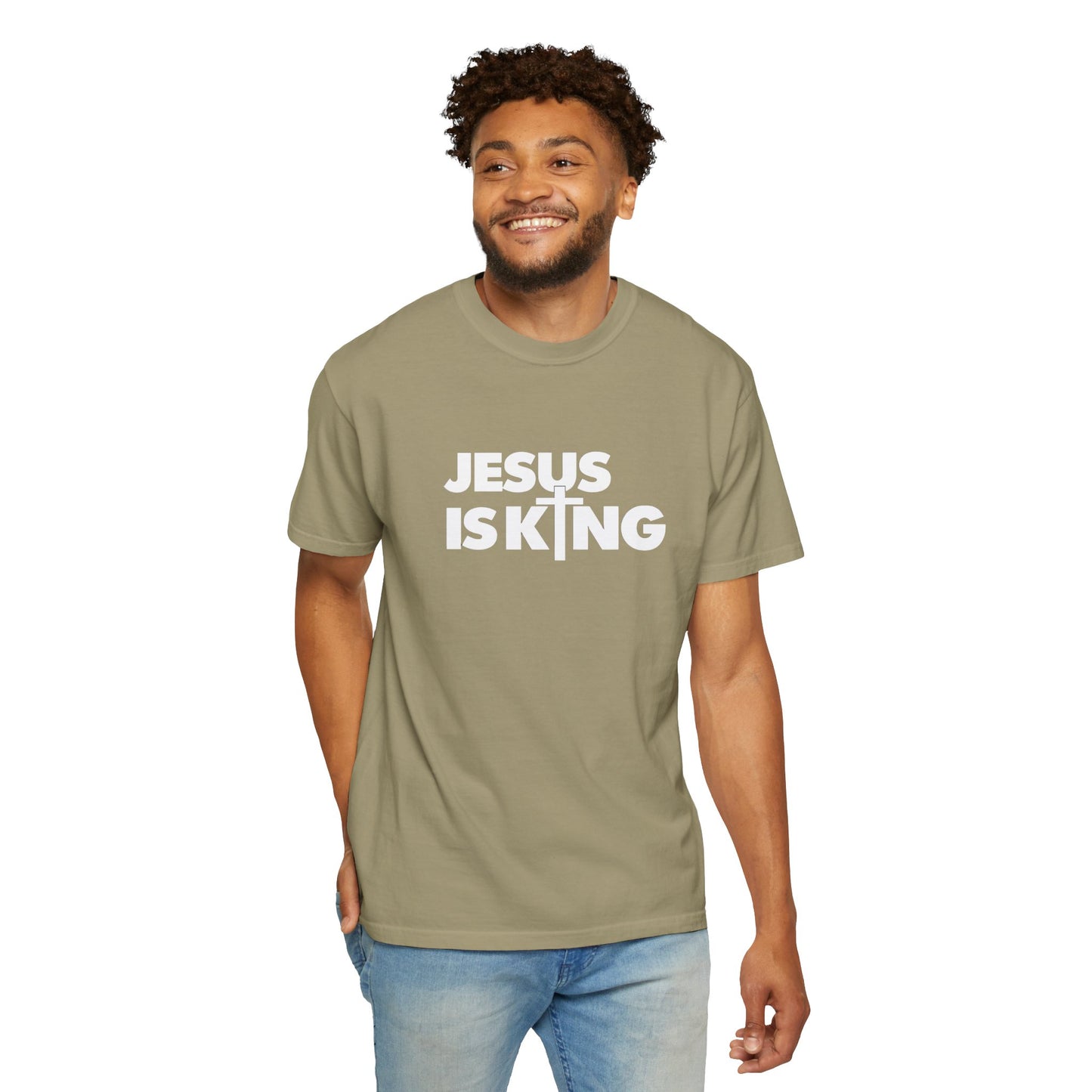 Unisex Garment-Dyed T-Shirt - "Jesus is King" Inspirational Tee