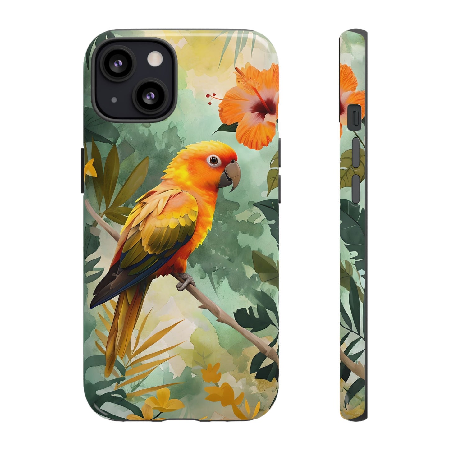 Tough Cases - Sun Conure Tropical Parrot Phone Case, Vibrant Floral Design, Durable Protection for Nature Lovers