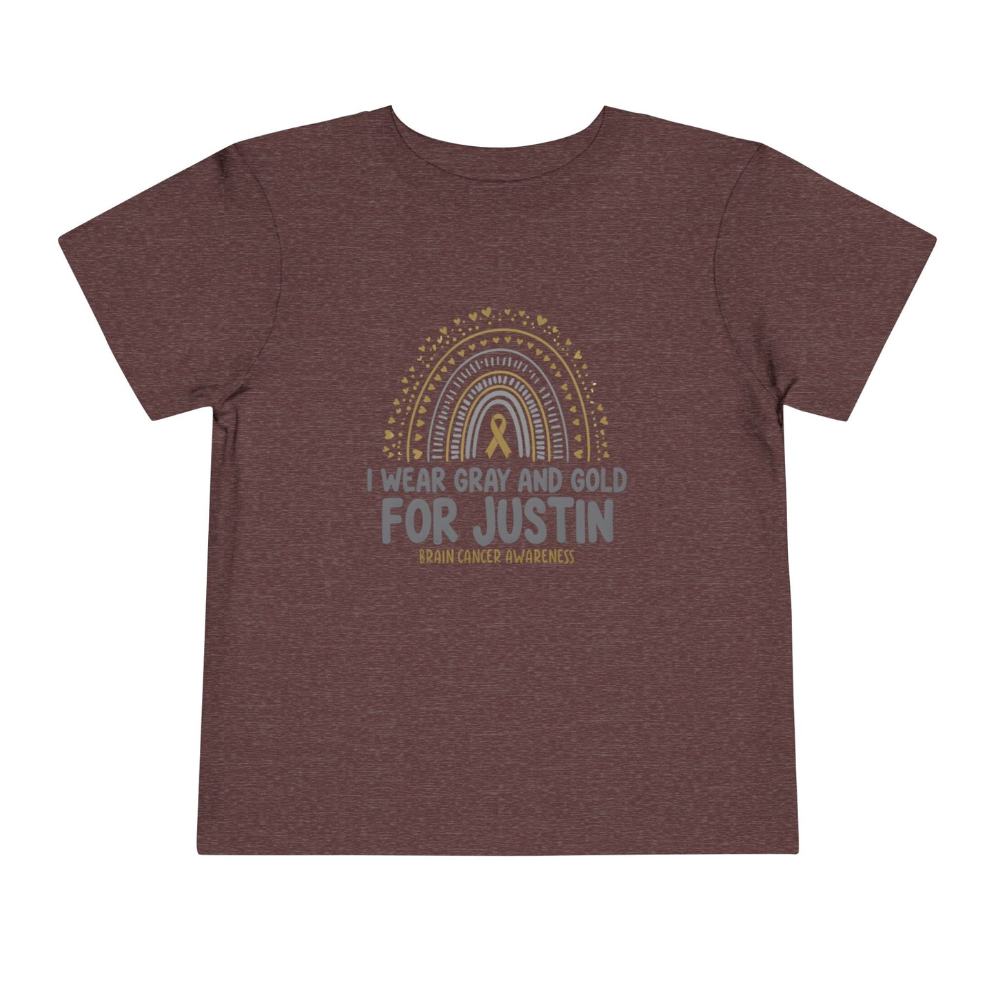 TODDLER JUSTIN Short Sleeve Tee - I Wear Gray and Gold for Justin - Brain Cancer Awareness