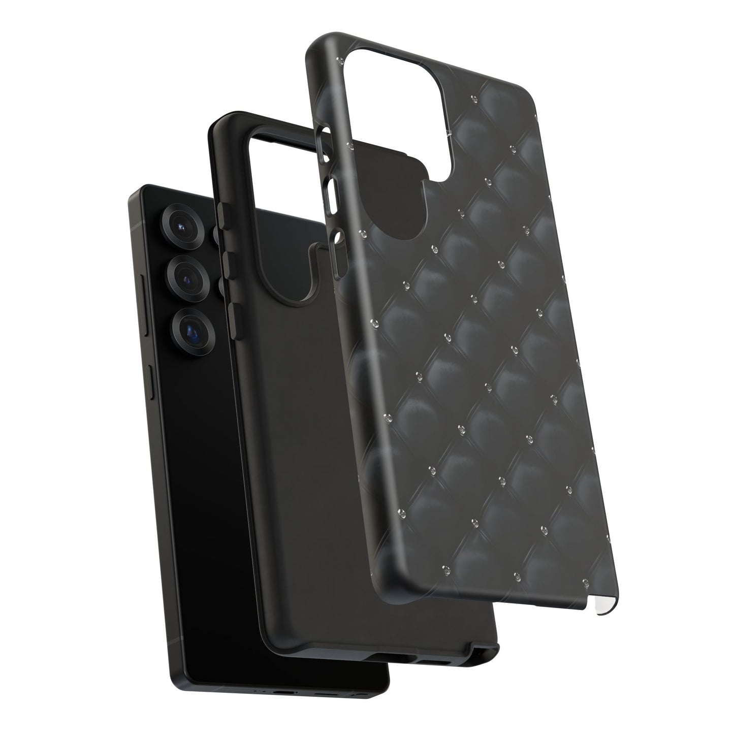Stylish Tough Phone Case - Elegant Black Quilted Design