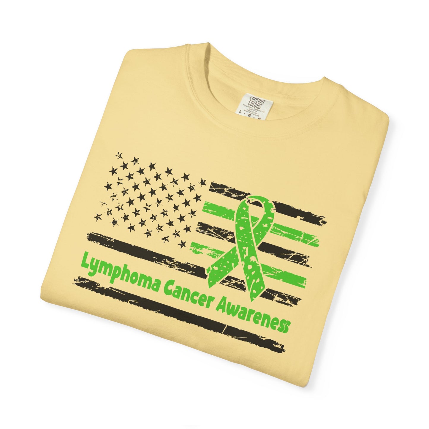 Lymphoma Awareness T-Shirt, Unisex Garment-Dyed Tee, Cancer Support Shirt, Green Ribbon Tee, Gift for Awareness Events