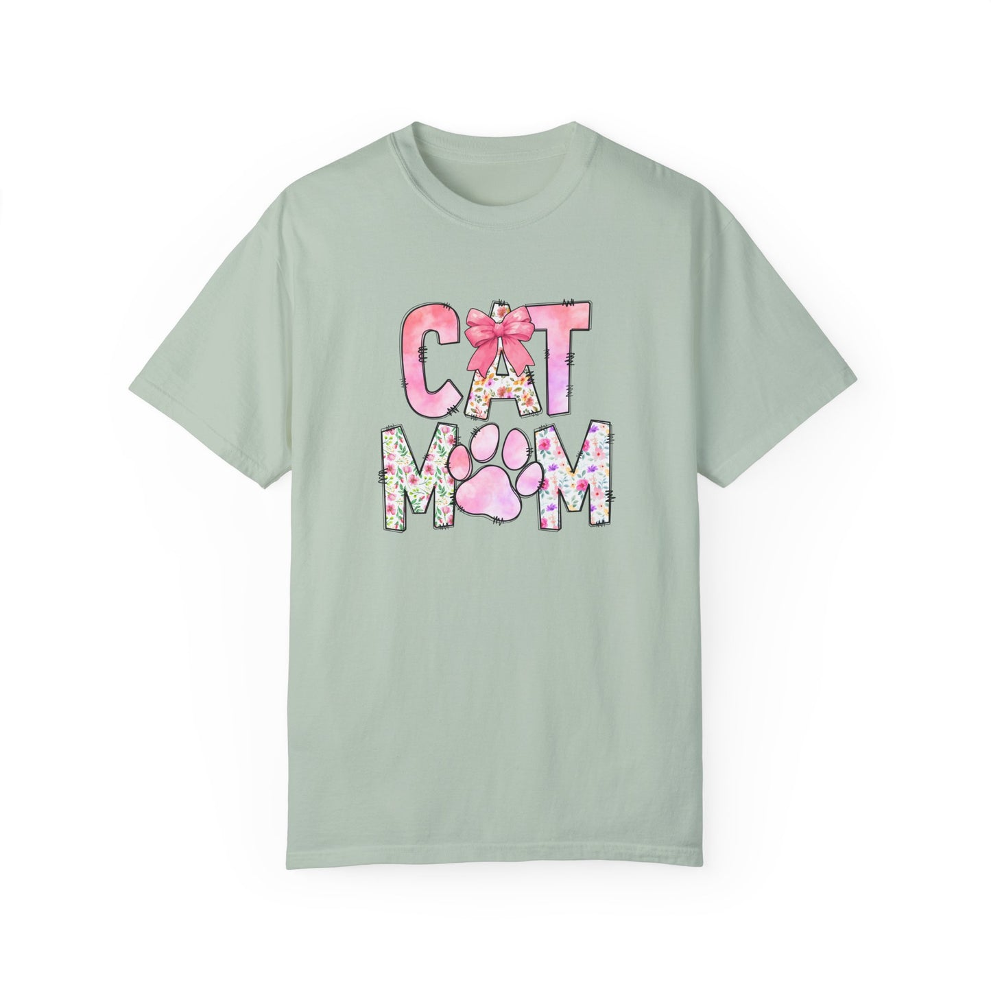 Cat Mom Garment-Dyed T-Shirt | Cute Floral Design for Cat Lovers