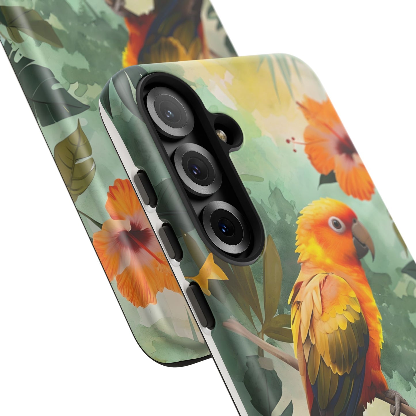 Tough Cases - Sun Conure Tropical Parrot Phone Case, Vibrant Floral Design, Durable Protection for Nature Lovers