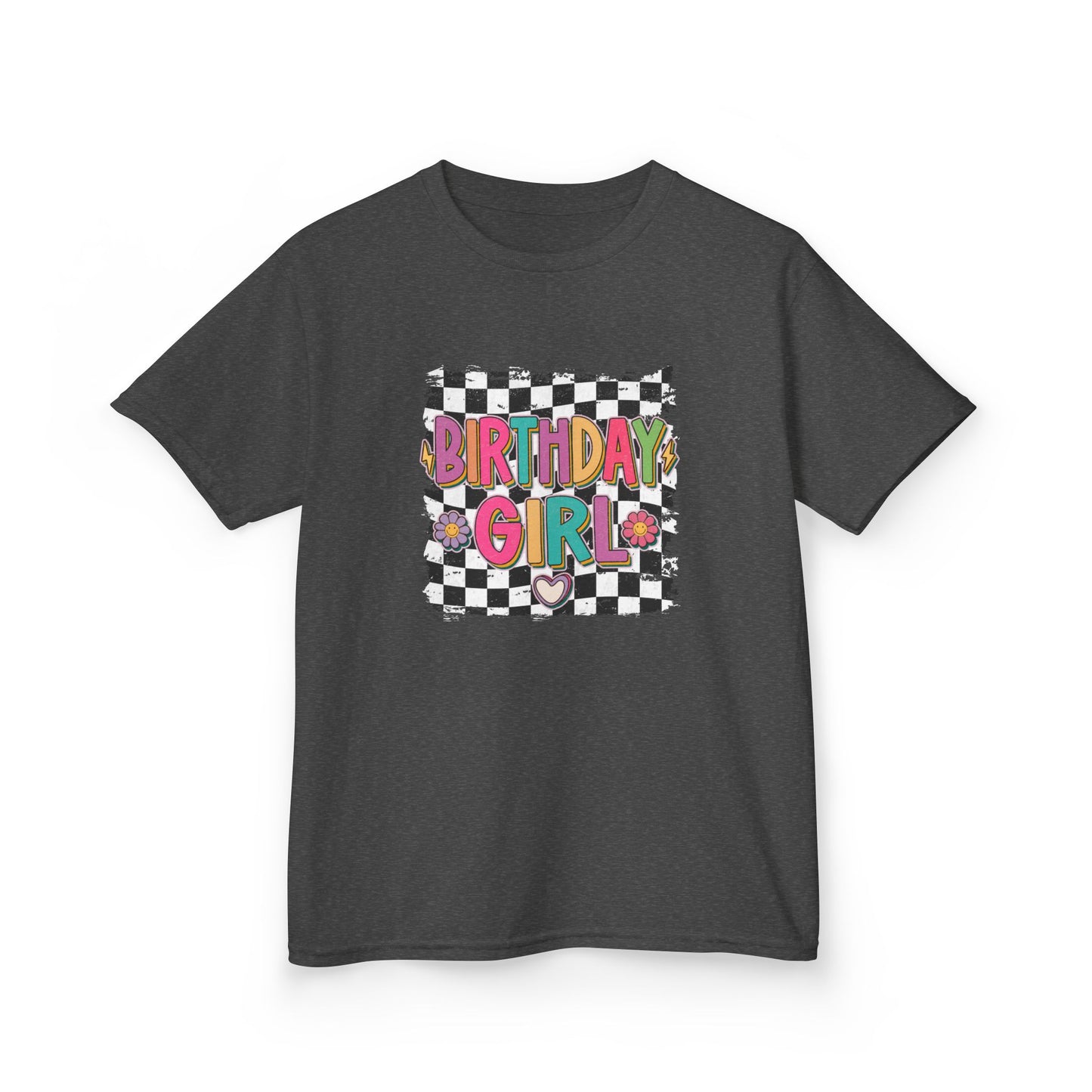 Birthday Girl Kids Heavy Cotton Tee - Fun Checkered Design for Celebrations