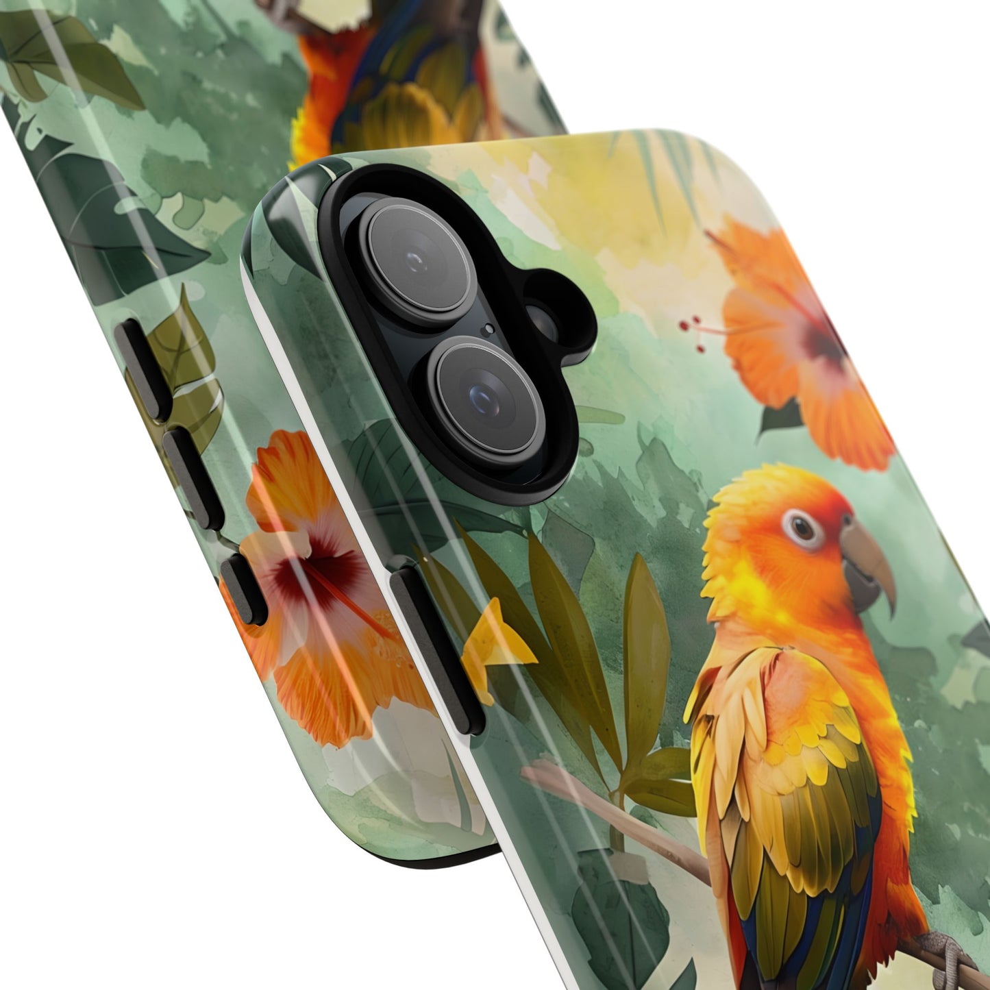 Tough Cases - Sun Conure Tropical Parrot Phone Case, Vibrant Floral Design, Durable Protection for Nature Lovers