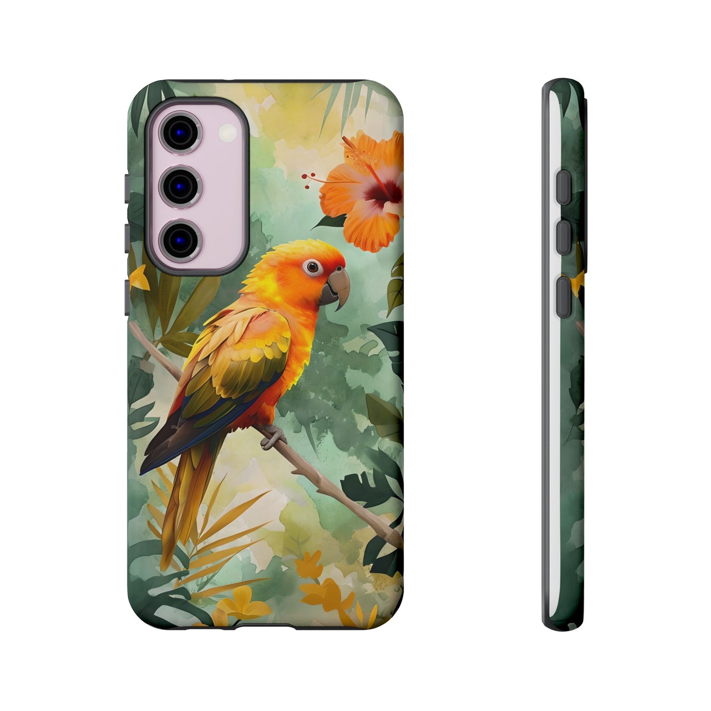 Tough Cases - Sun Conure Tropical Parrot Phone Case, Vibrant Floral Design, Durable Protection for Nature Lovers