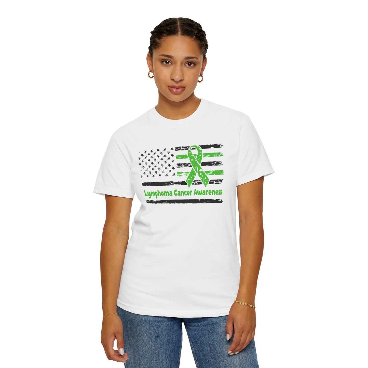 Lymphoma Awareness T-Shirt, Unisex Garment-Dyed Tee, Cancer Support Shirt, Green Ribbon Tee, Gift for Awareness Events