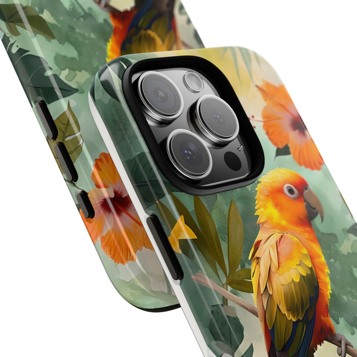 Tough Cases - Sun Conure Tropical Parrot Phone Case, Vibrant Floral Design, Durable Protection for Nature Lovers