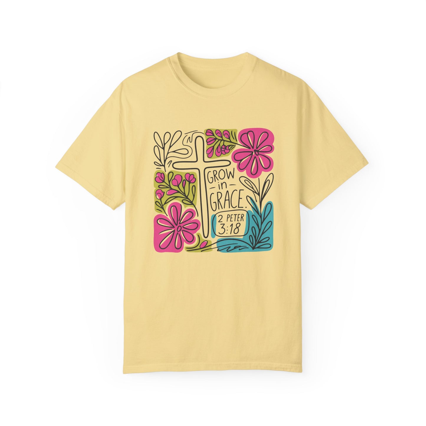 Unisex Garment-Dyed T-Shirt - "Grow in Grace" Floral Design