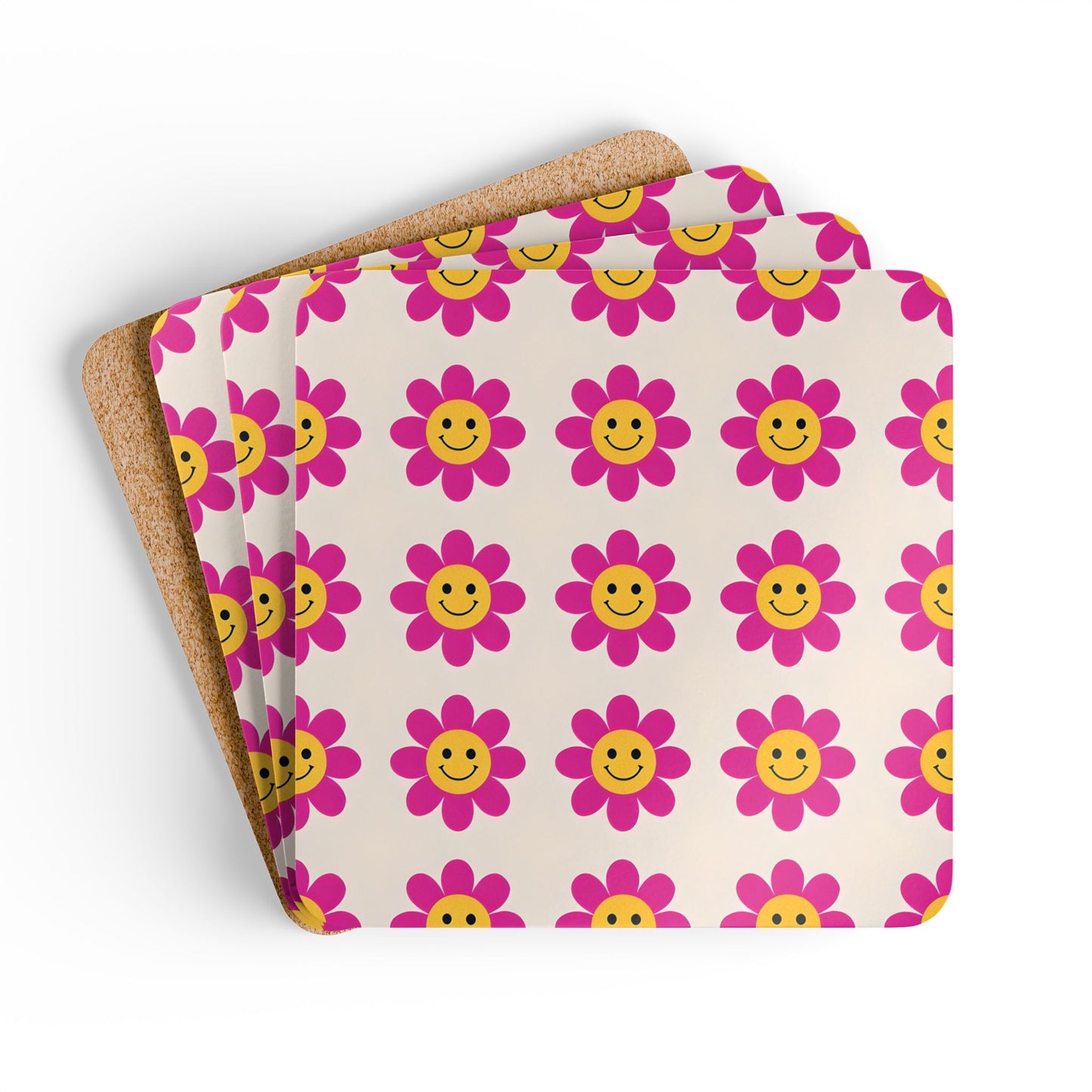 Sunny Floral Cork Coaster Set - Eco-Friendly Drink Coasters for Home Decor