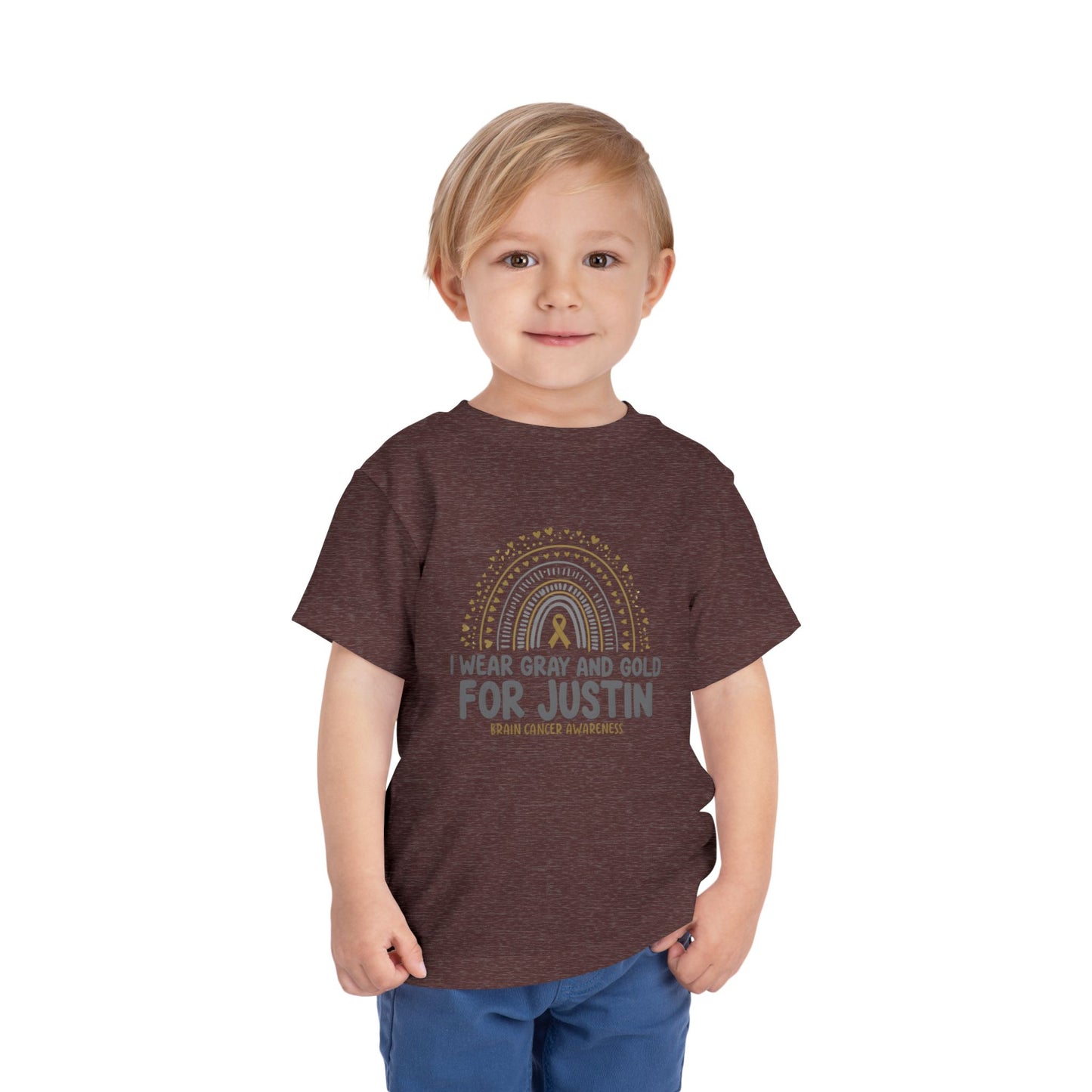 TODDLER JUSTIN Short Sleeve Tee - I Wear Gray and Gold for Justin - Brain Cancer Awareness