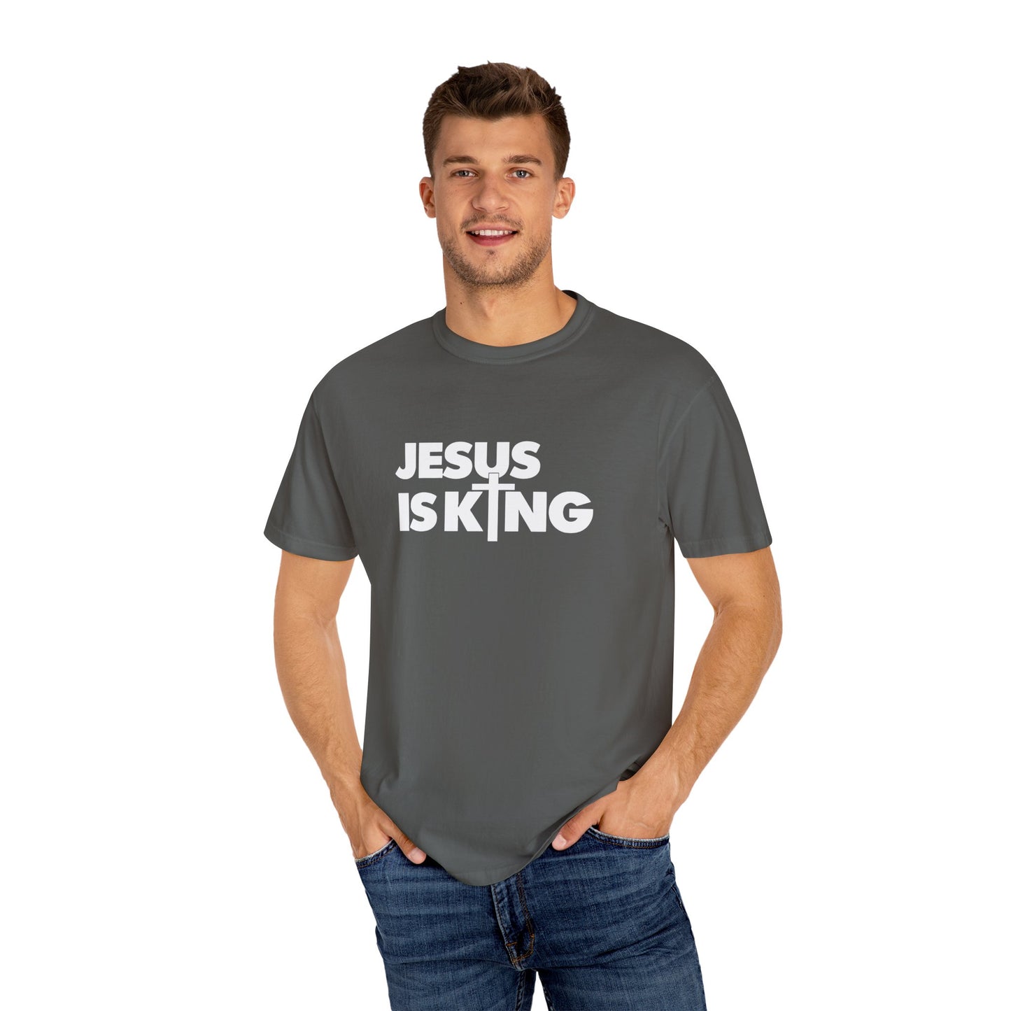 Unisex Garment-Dyed T-Shirt - "Jesus is King" Inspirational Tee
